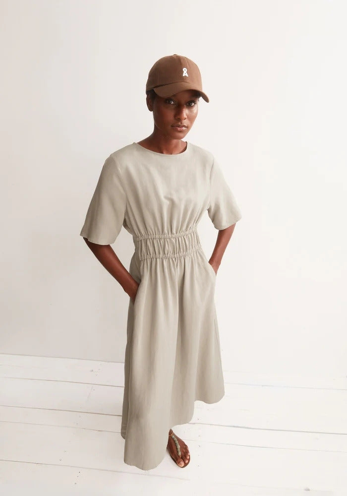 Linen Blend Gathered Dress