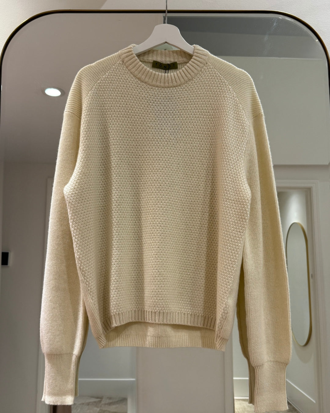 Cashmere Moss Stitch Round Neck-Cream