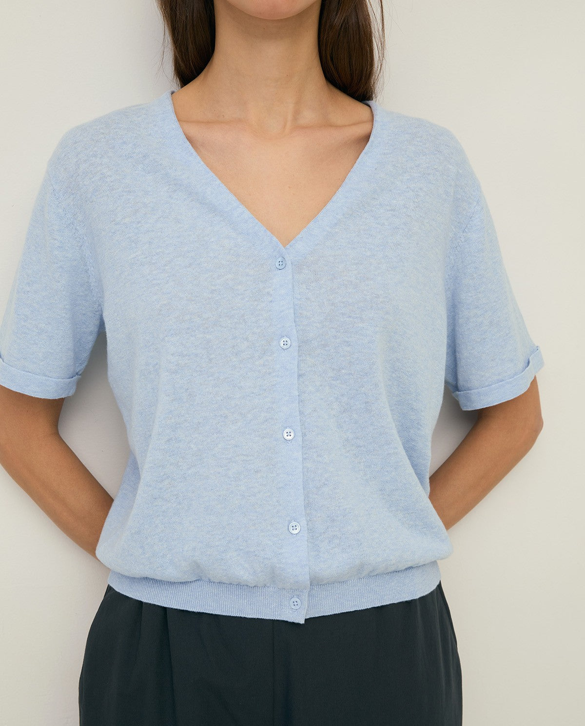 Flax Short Sleeve V-Neck Cardigan
