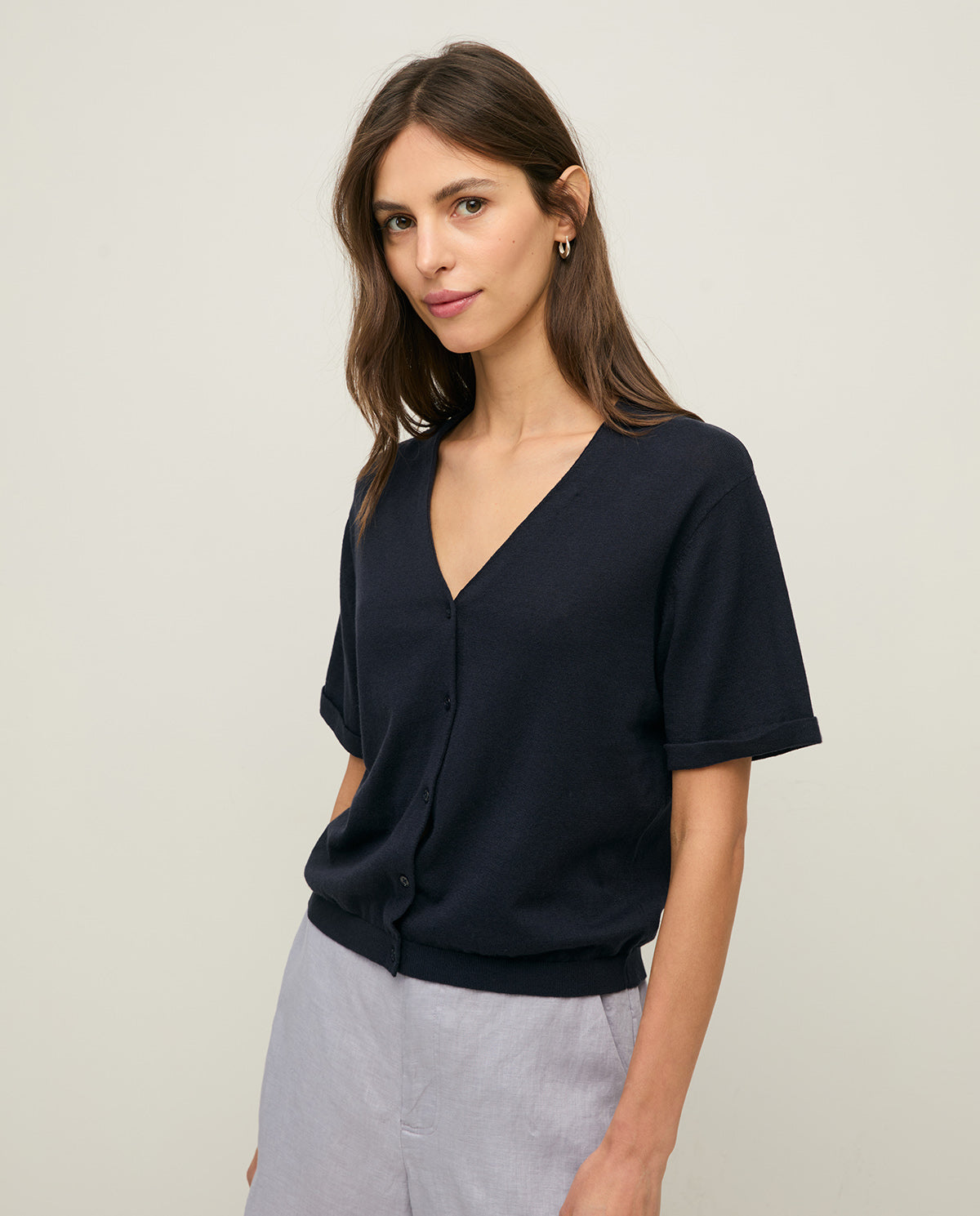Flax Short Sleeve V-Neck Cardigan