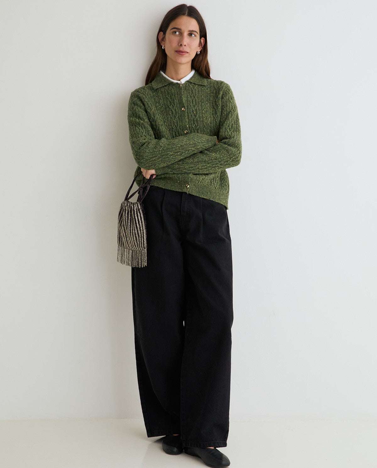 Cable Knit Tweed Cardigan