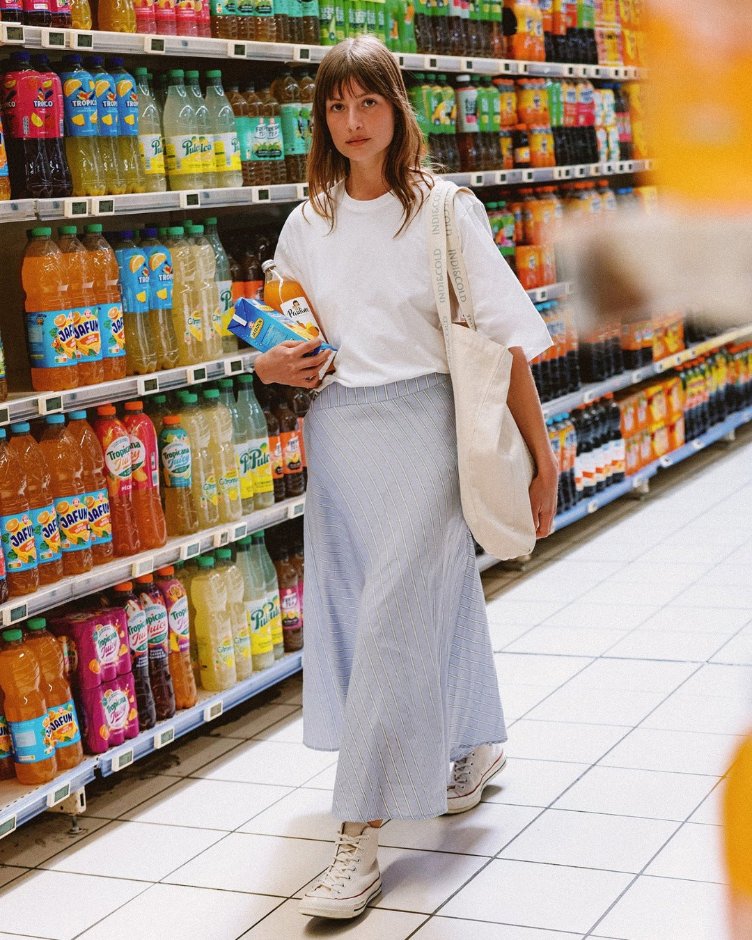 Striped Poplin Cape Skirt