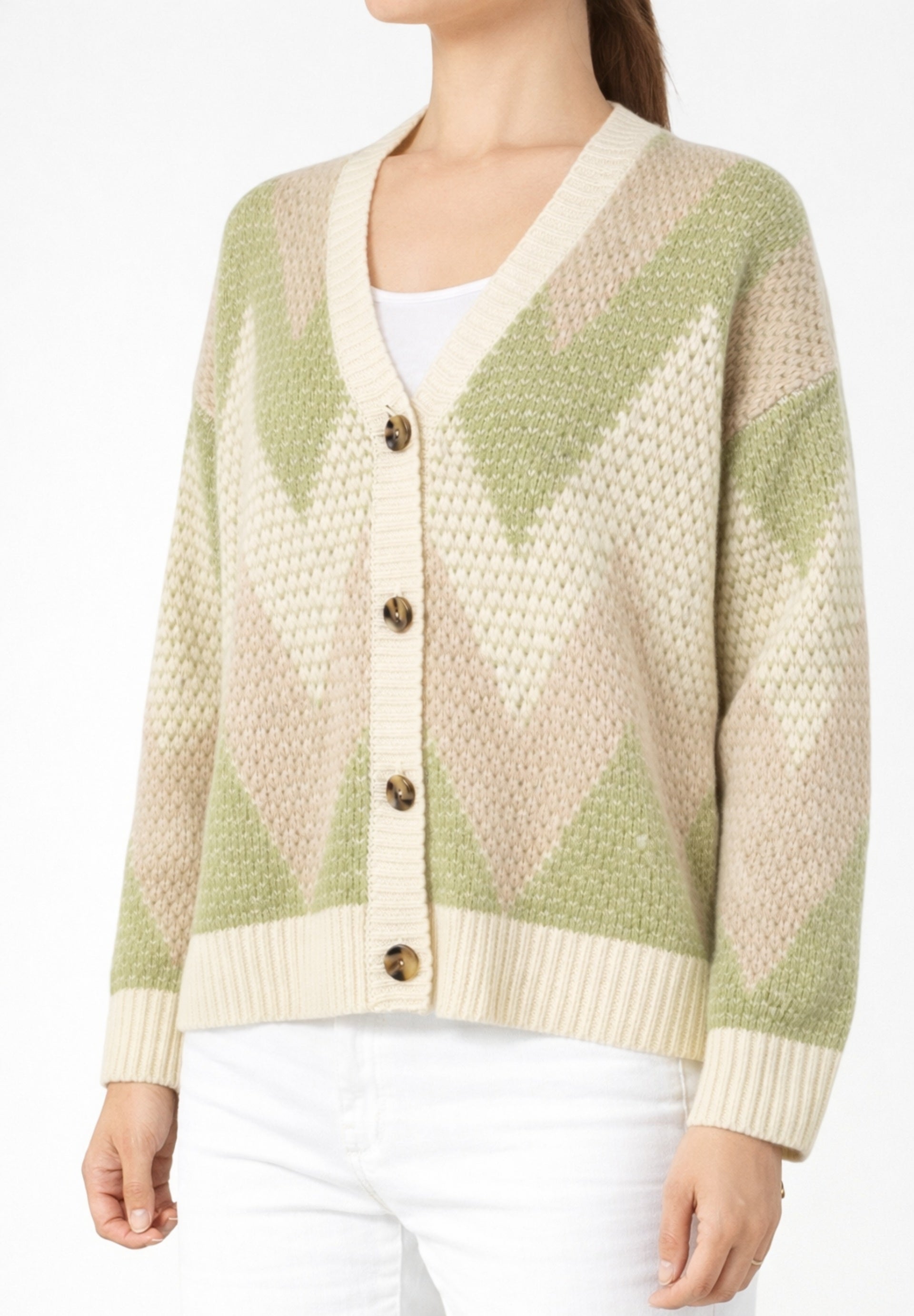 Cashmere Drop Stitch Intarsia Cardigan