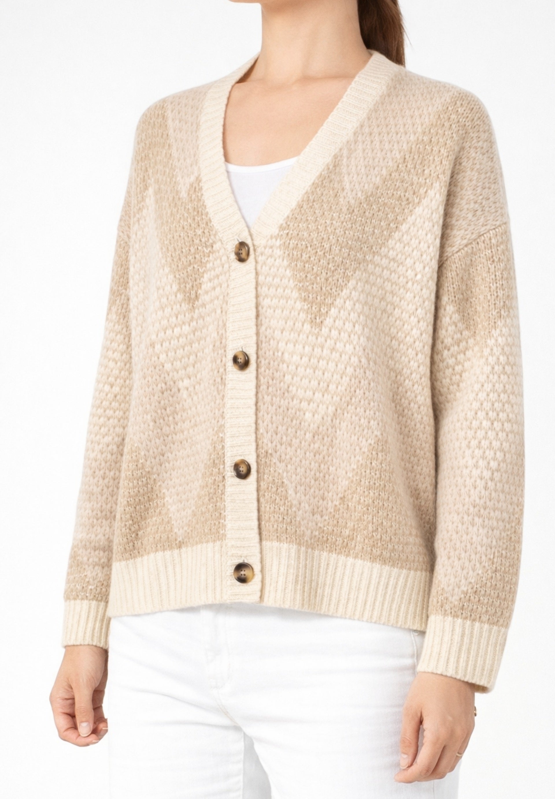 Cashmere Drop Stitch Intarsia Cardigan