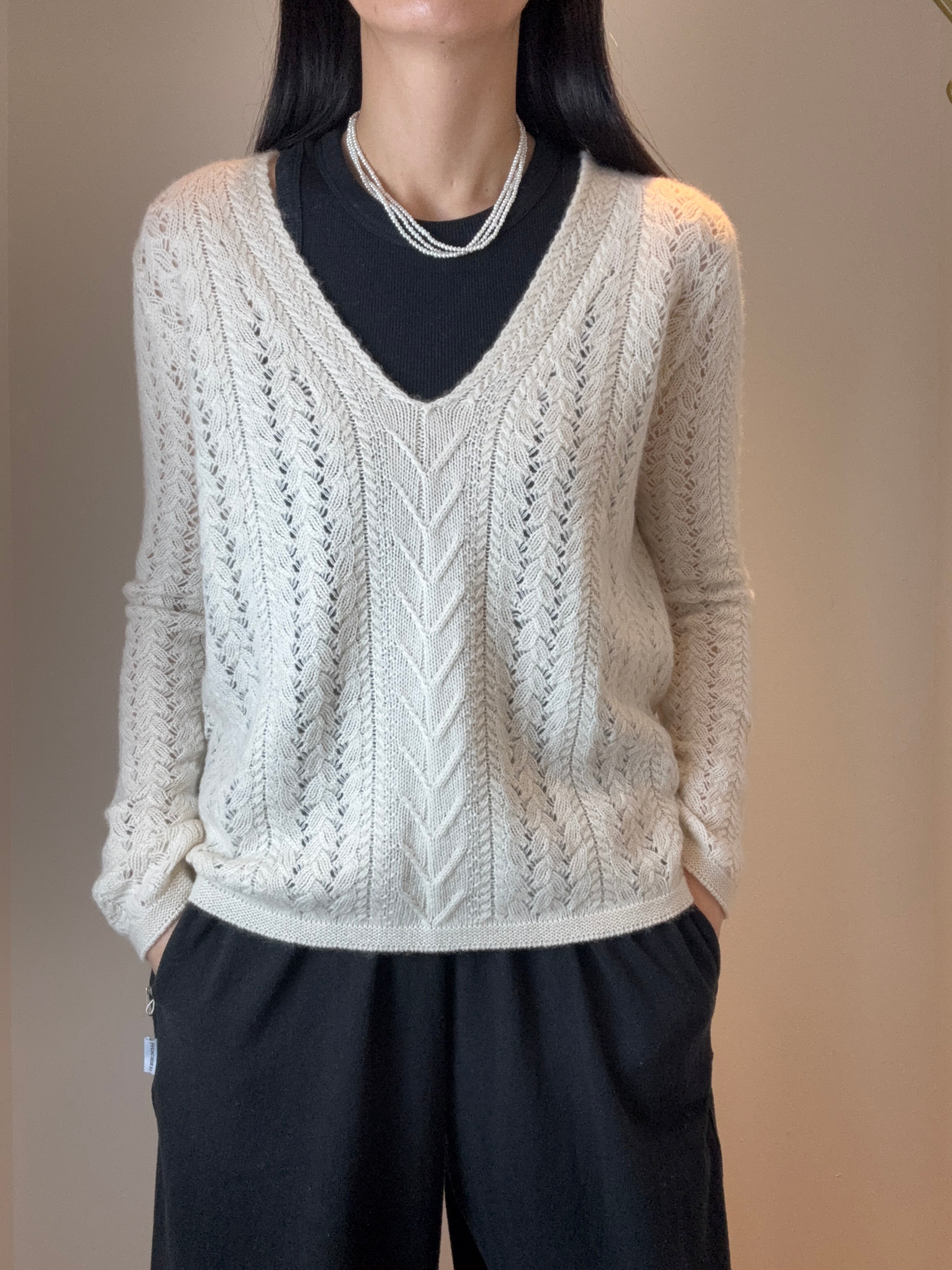 Cashmere Lace Stitch V Neck