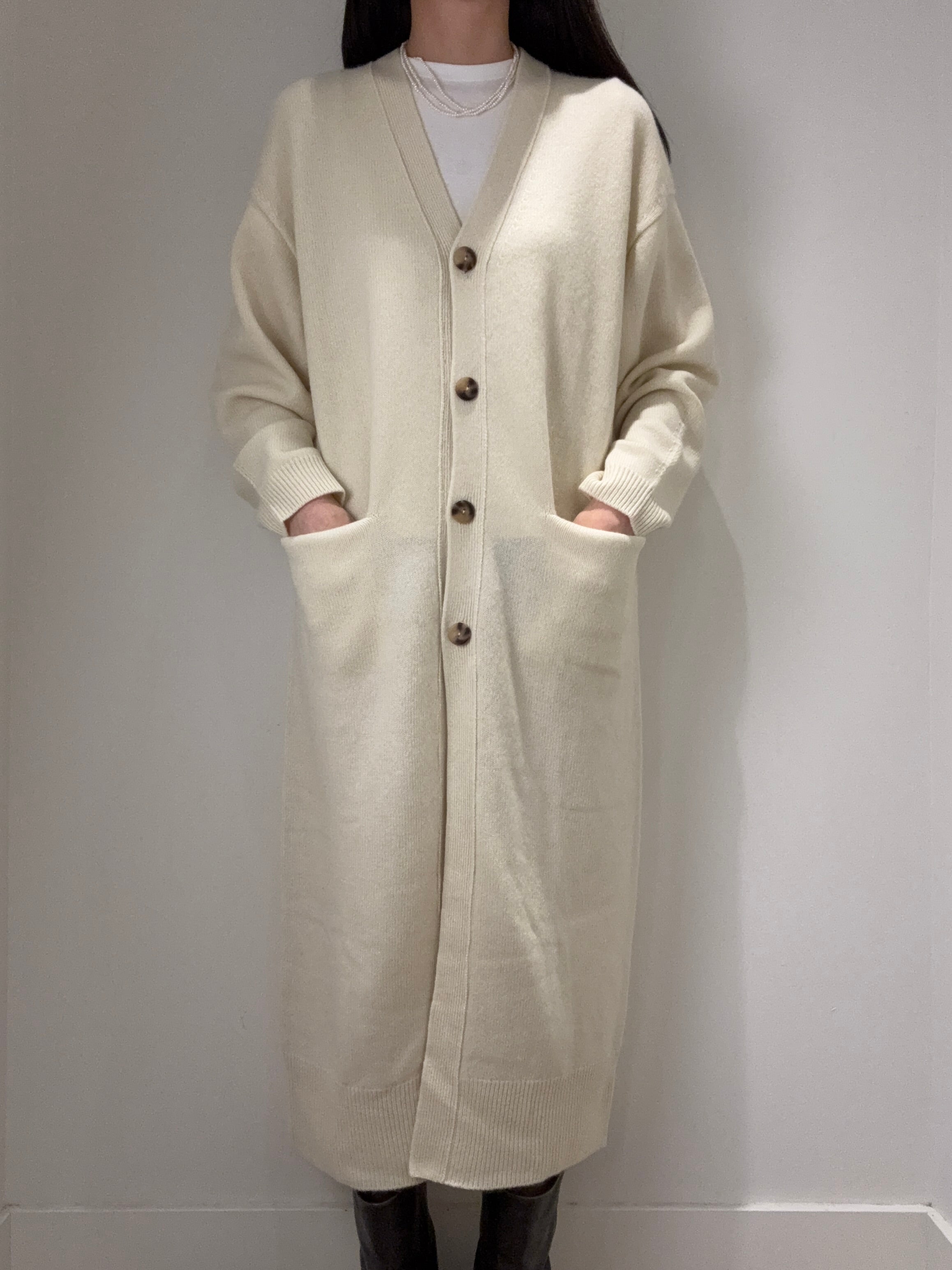Cashmere Long Cardigan-Cream