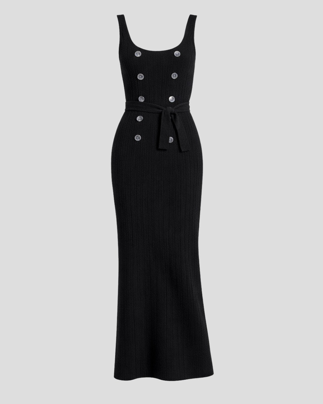 Cashmere Sleeveless Rib Knit long Dress Black