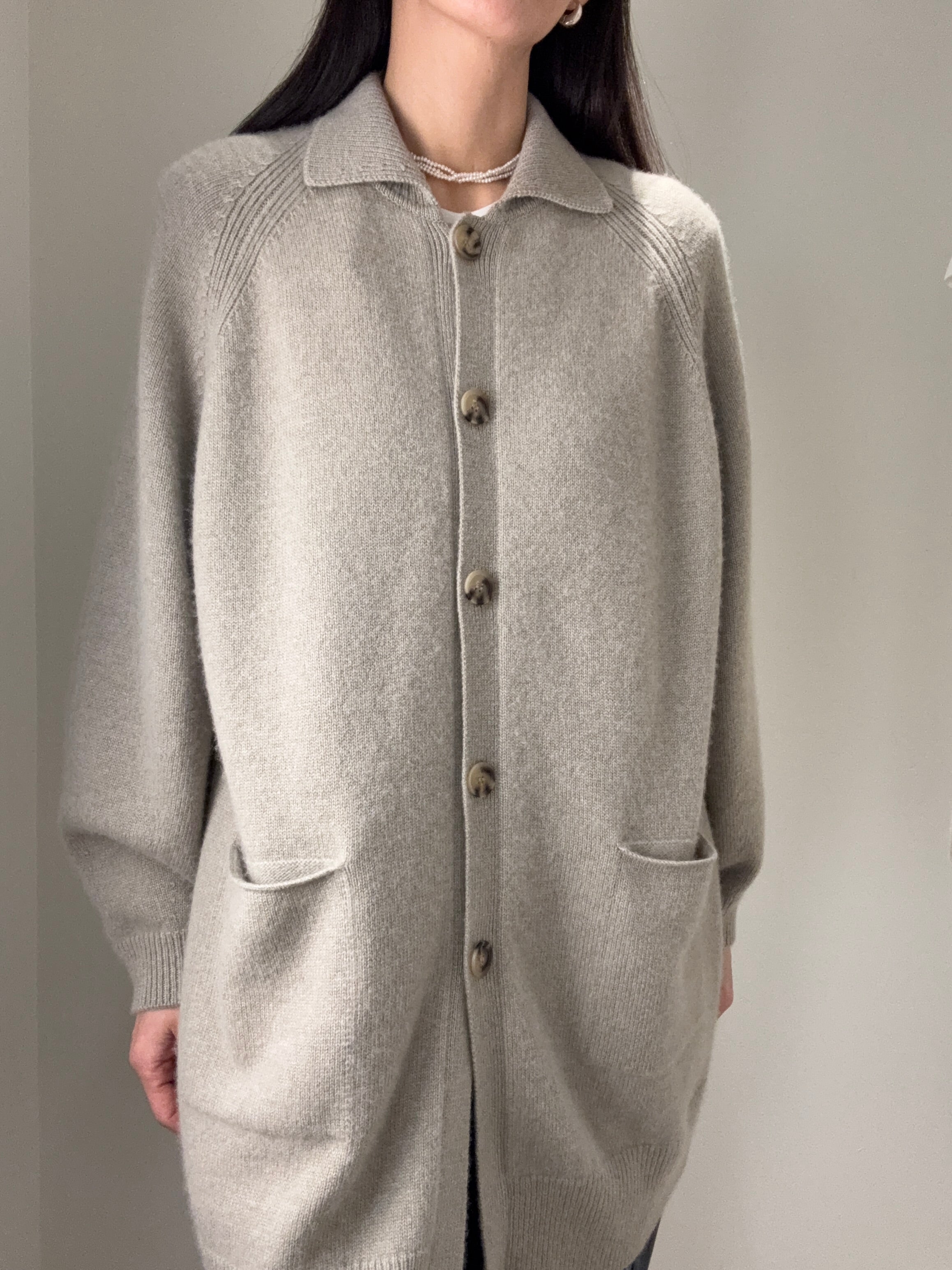 Cashmere Long Polo Cardigan