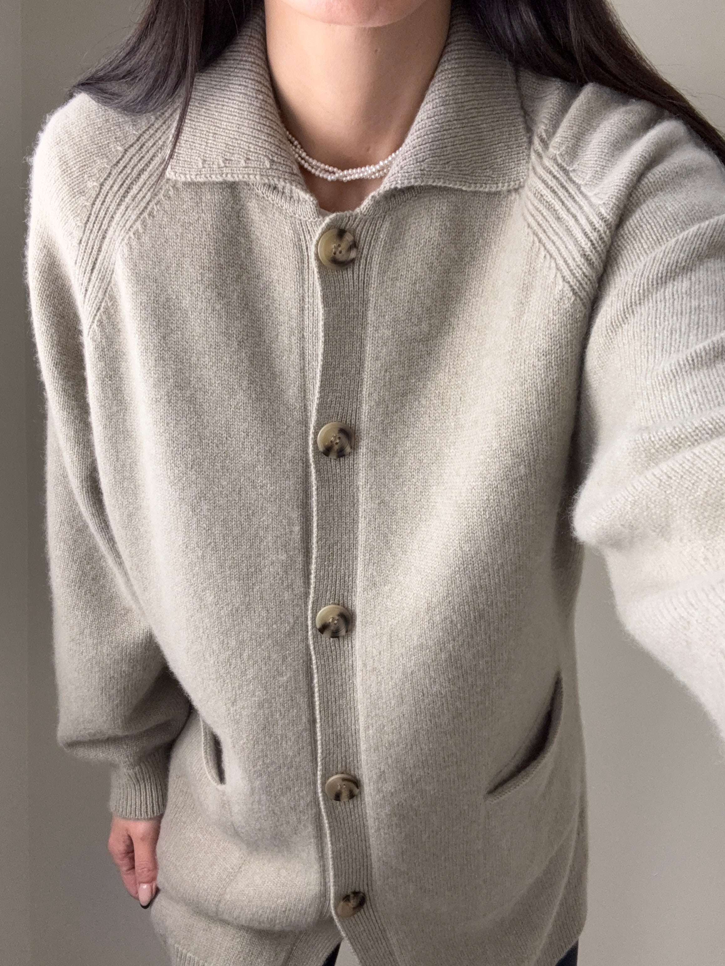 Cashmere Long Polo Cardigan