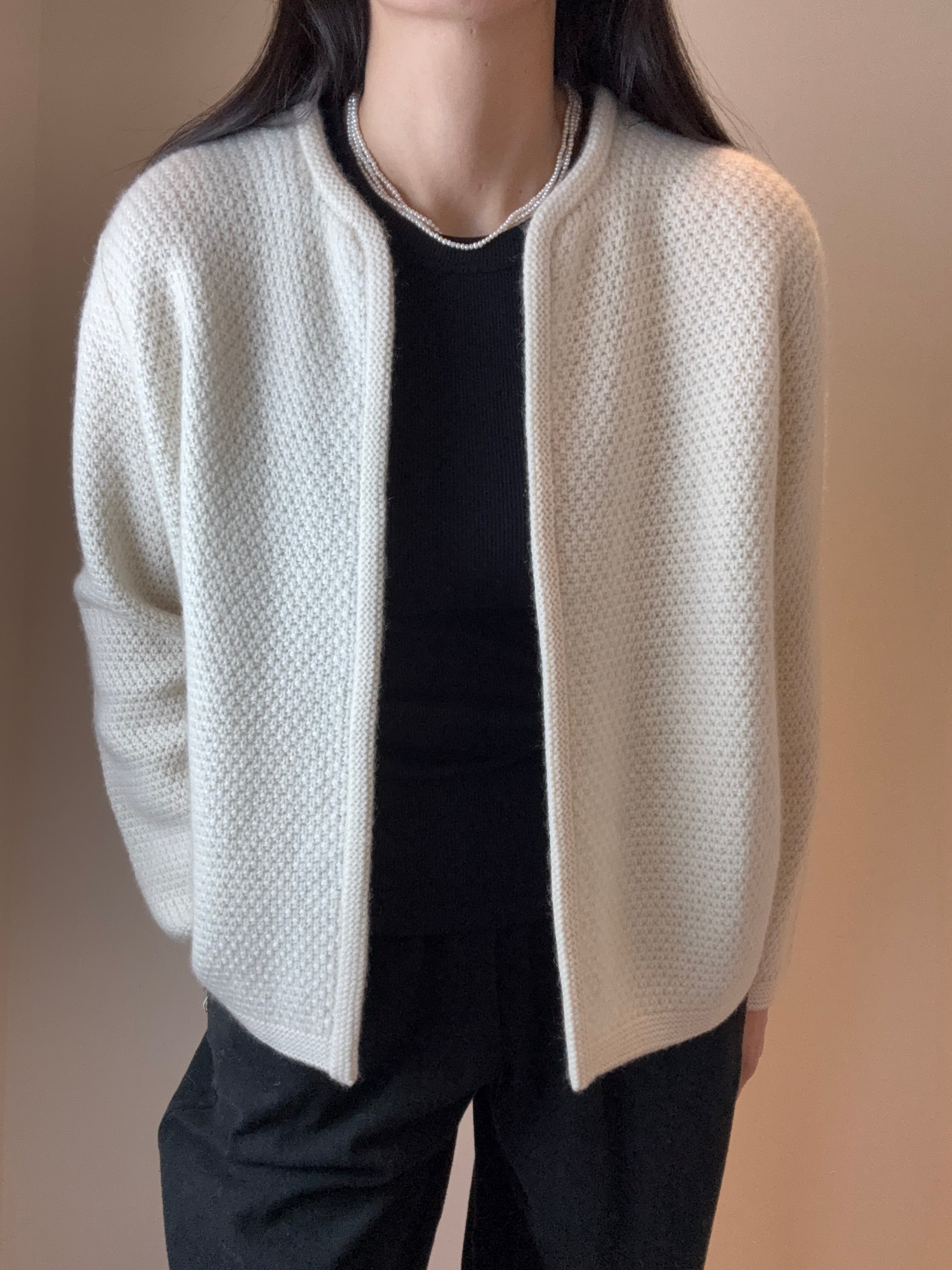 Cashmere Moss Stitch Round Neck Cardigan