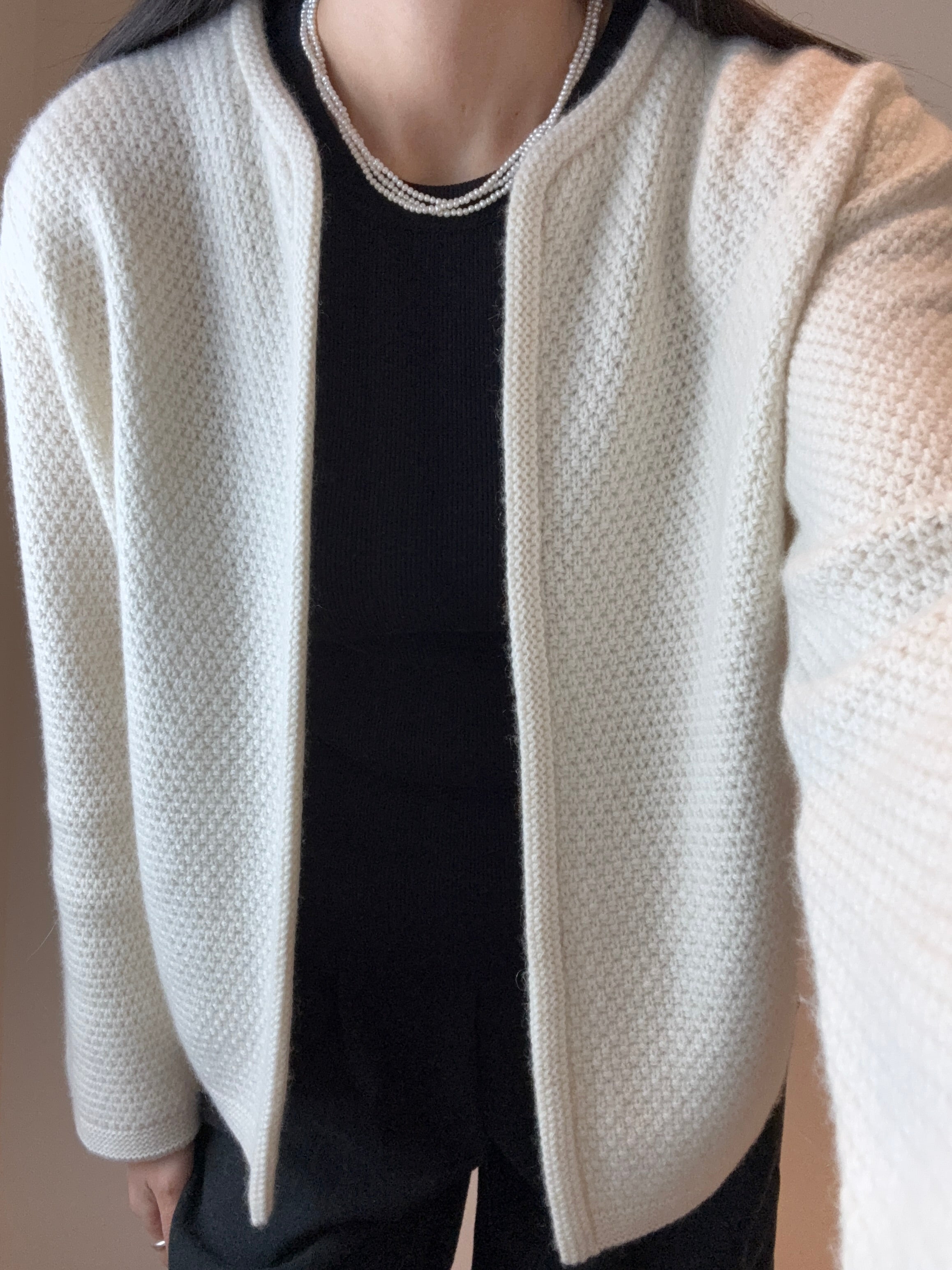 Cashmere Moss Stitch Round Neck Cardigan
