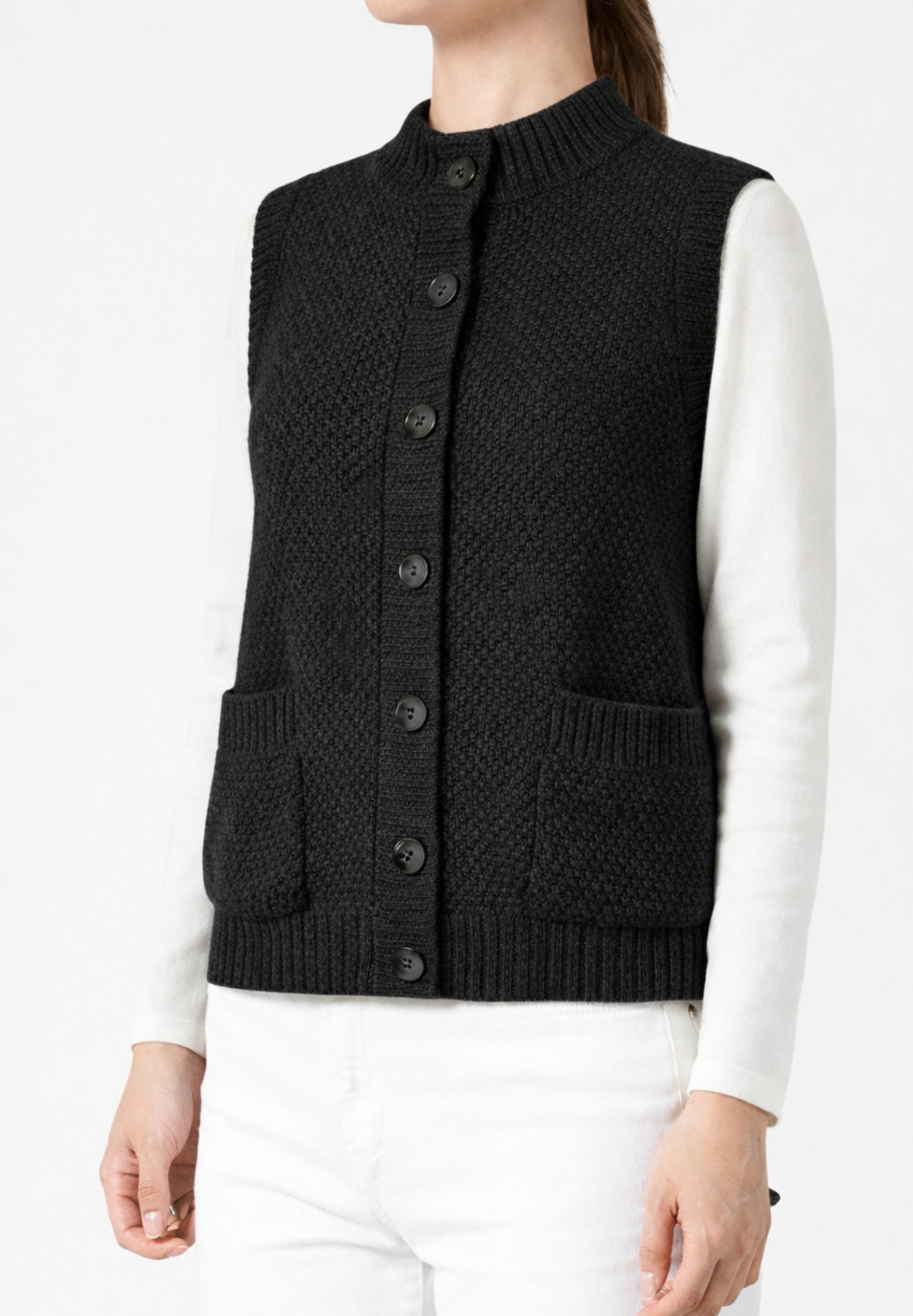 Moss Stitch Cashmere Button Vest
