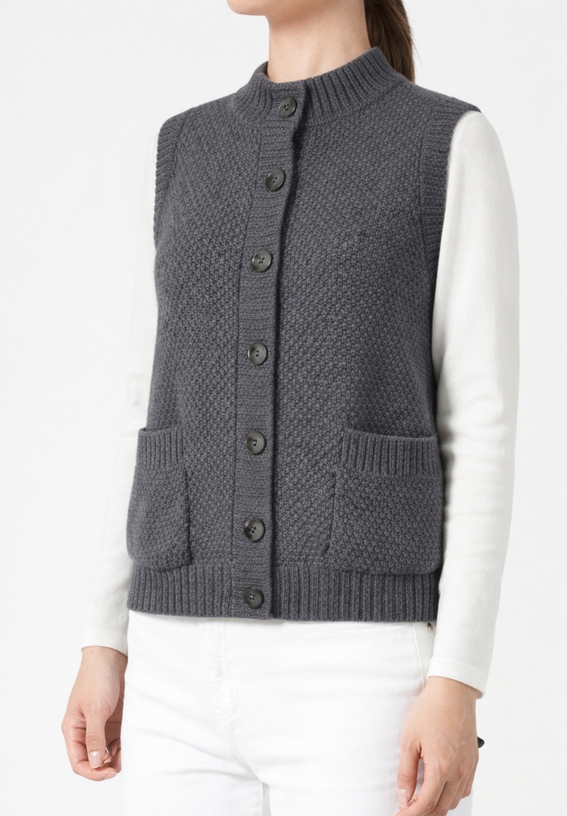Moss Stitch Cashmere Button Vest