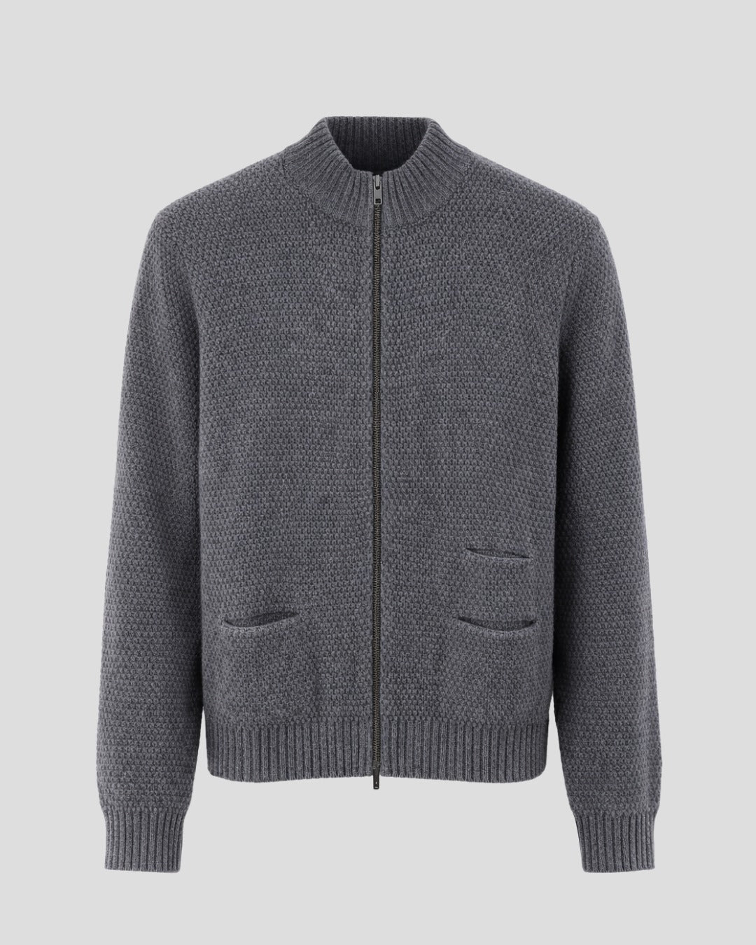 Moss Stitch 3 Pocket Zip Cashmere Cardigan