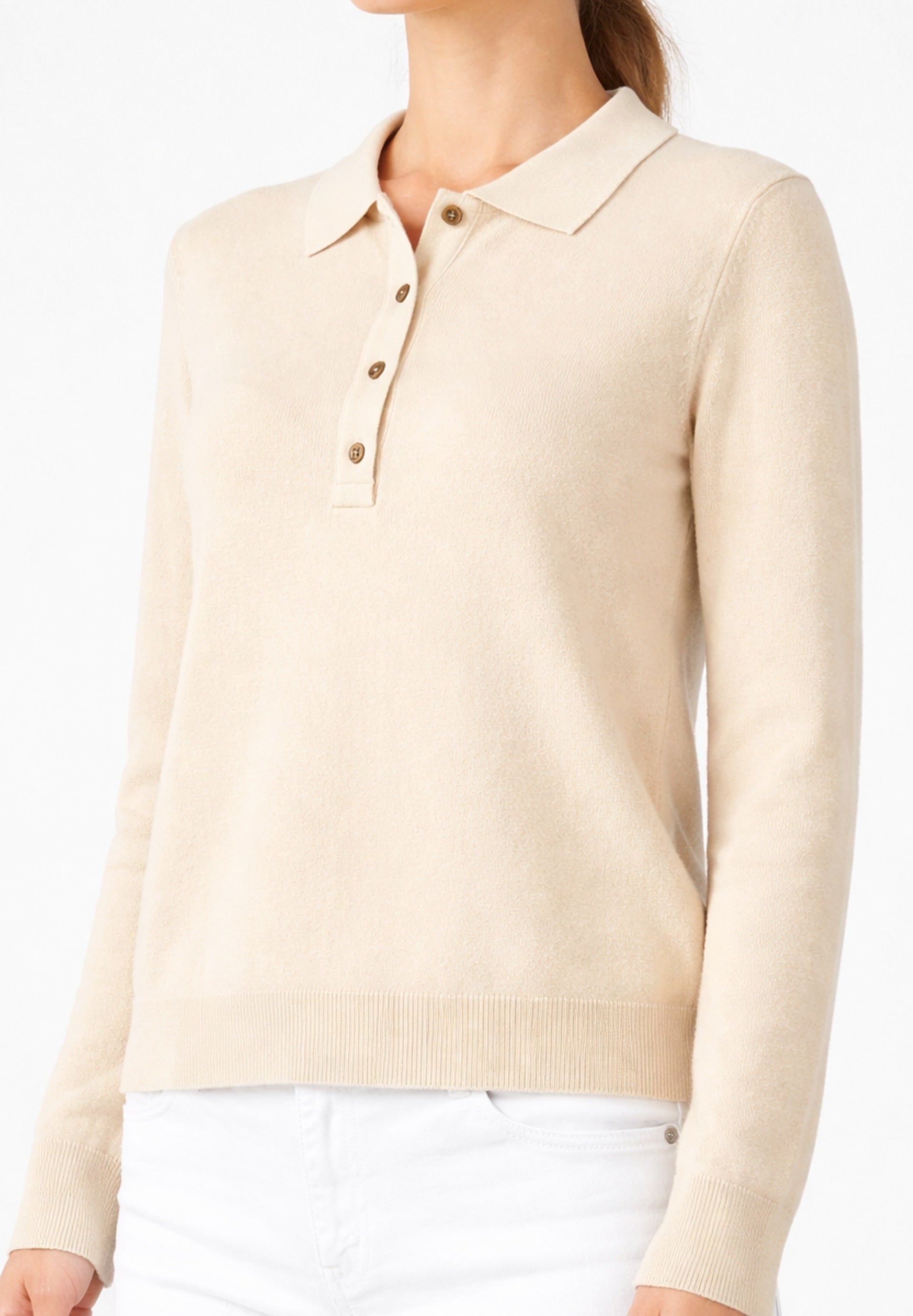 Cashmere Long Sleeve 4 Button Polo