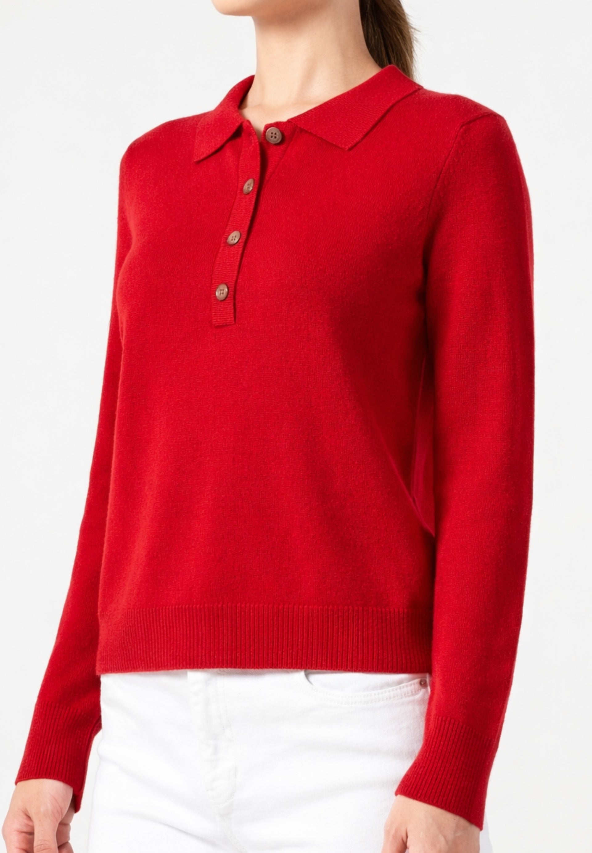 Cashmere Long Sleeve 4 Button Polo