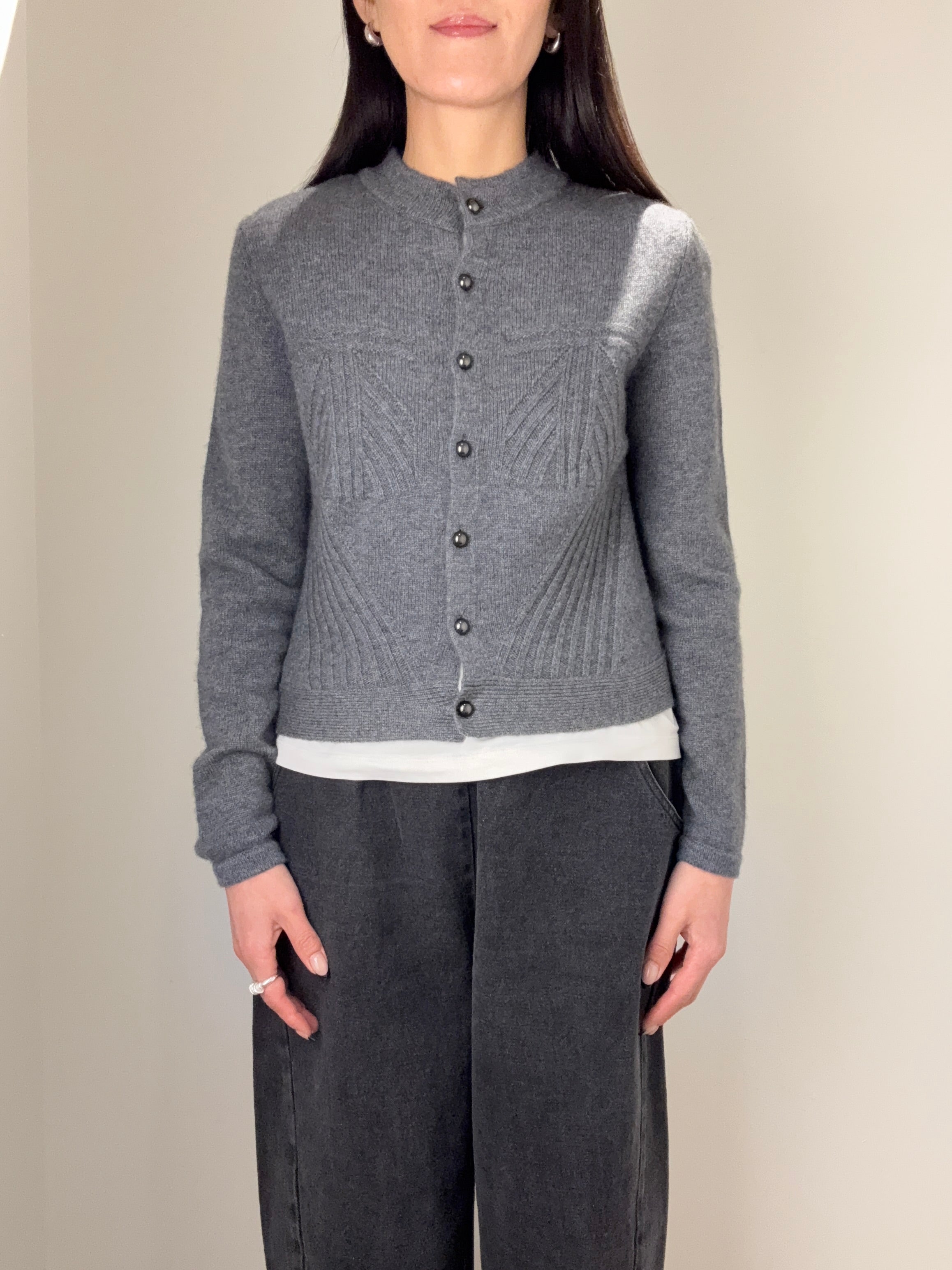 Shift Stitch Crop Button Cashmere Cardigan