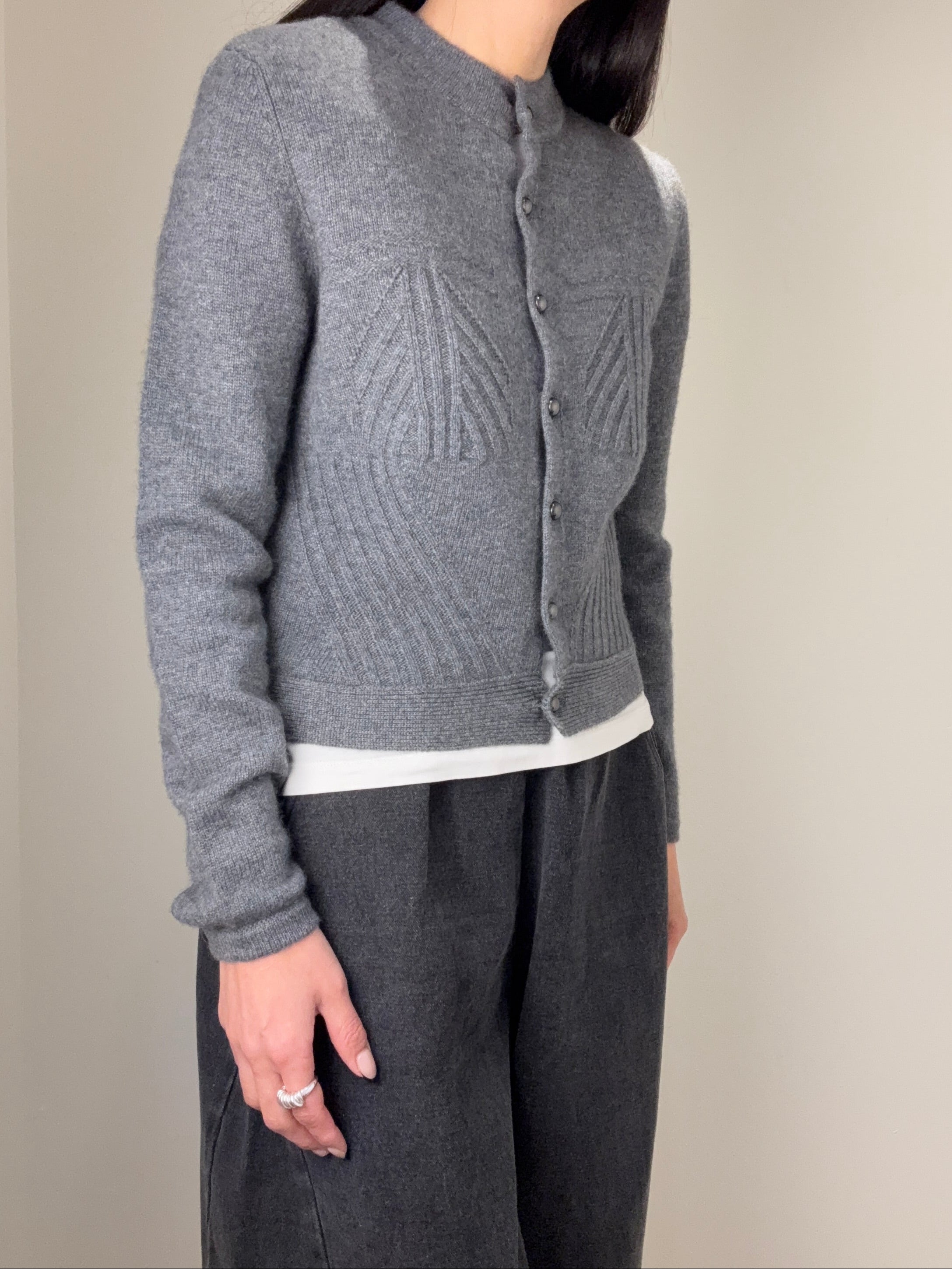 Shift Stitch Crop Button Cashmere Cardigan