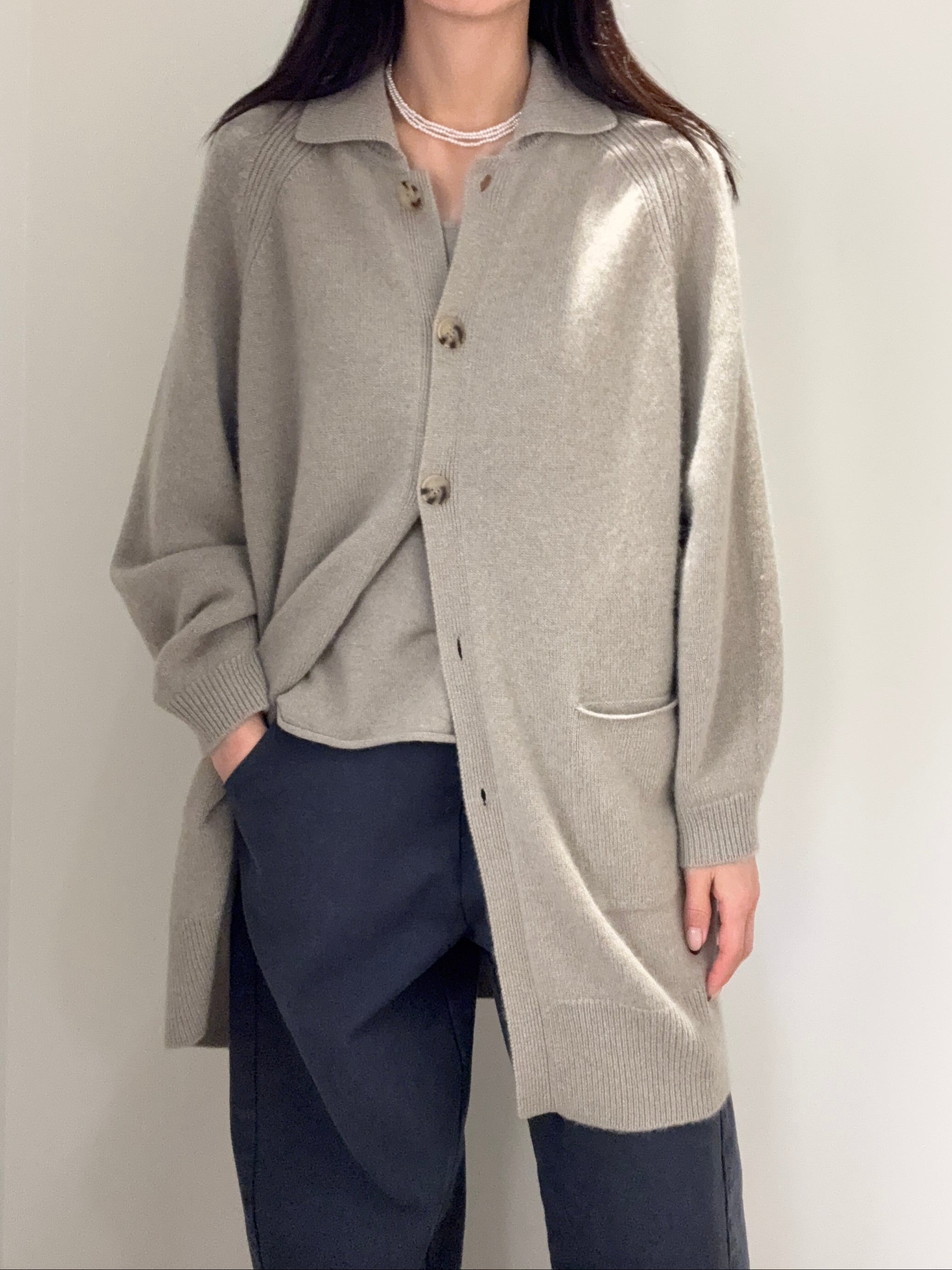 Cashmere Long Polo Cardigan