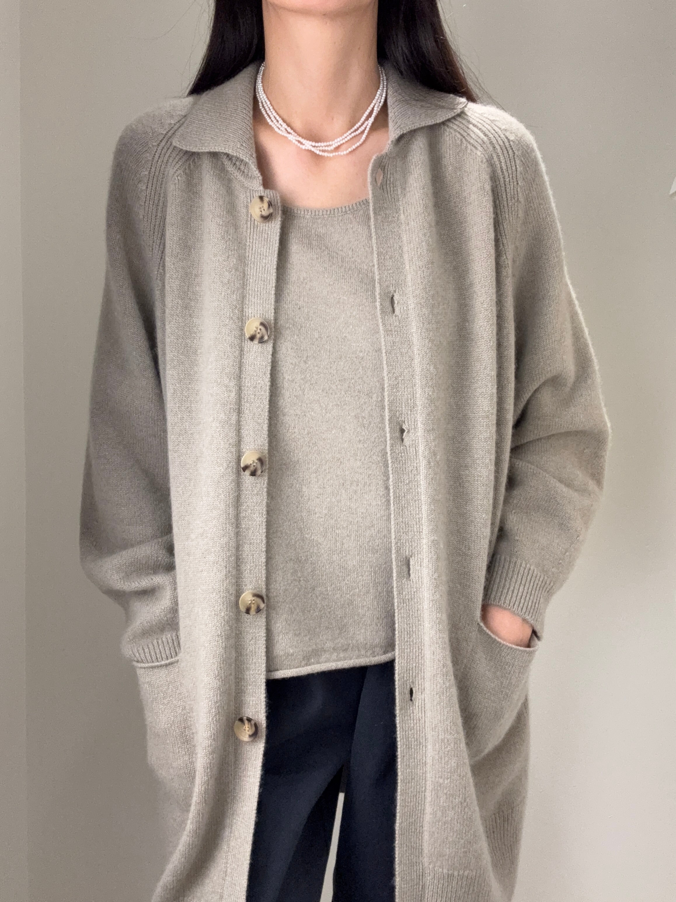 Cashmere Long Polo Cardigan
