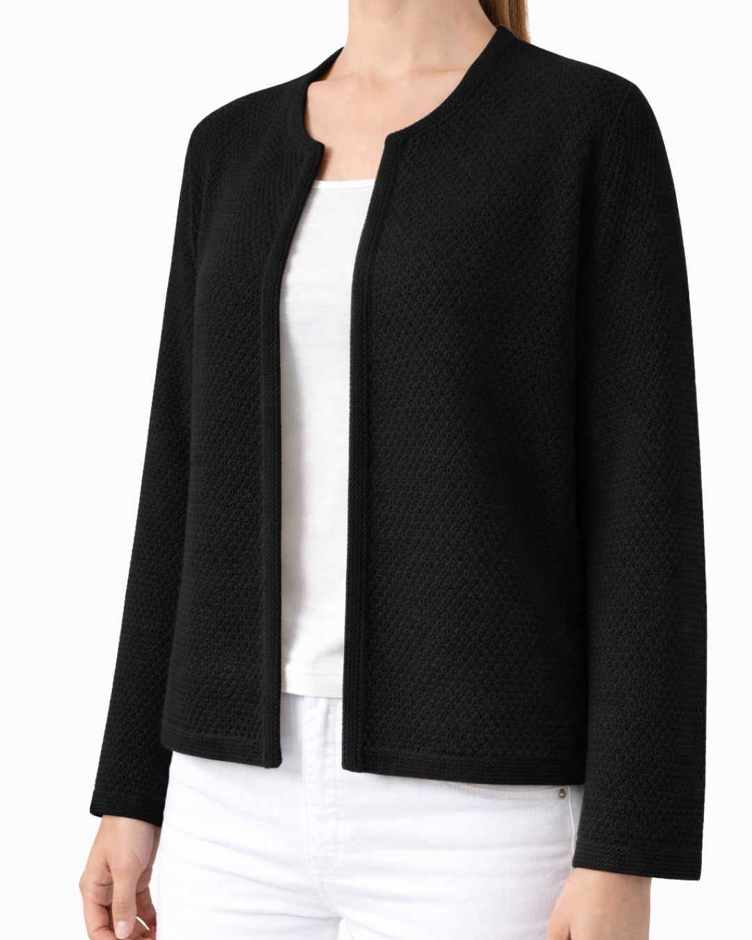 Cashmere Moss Stitch Round Neck Cardigan
