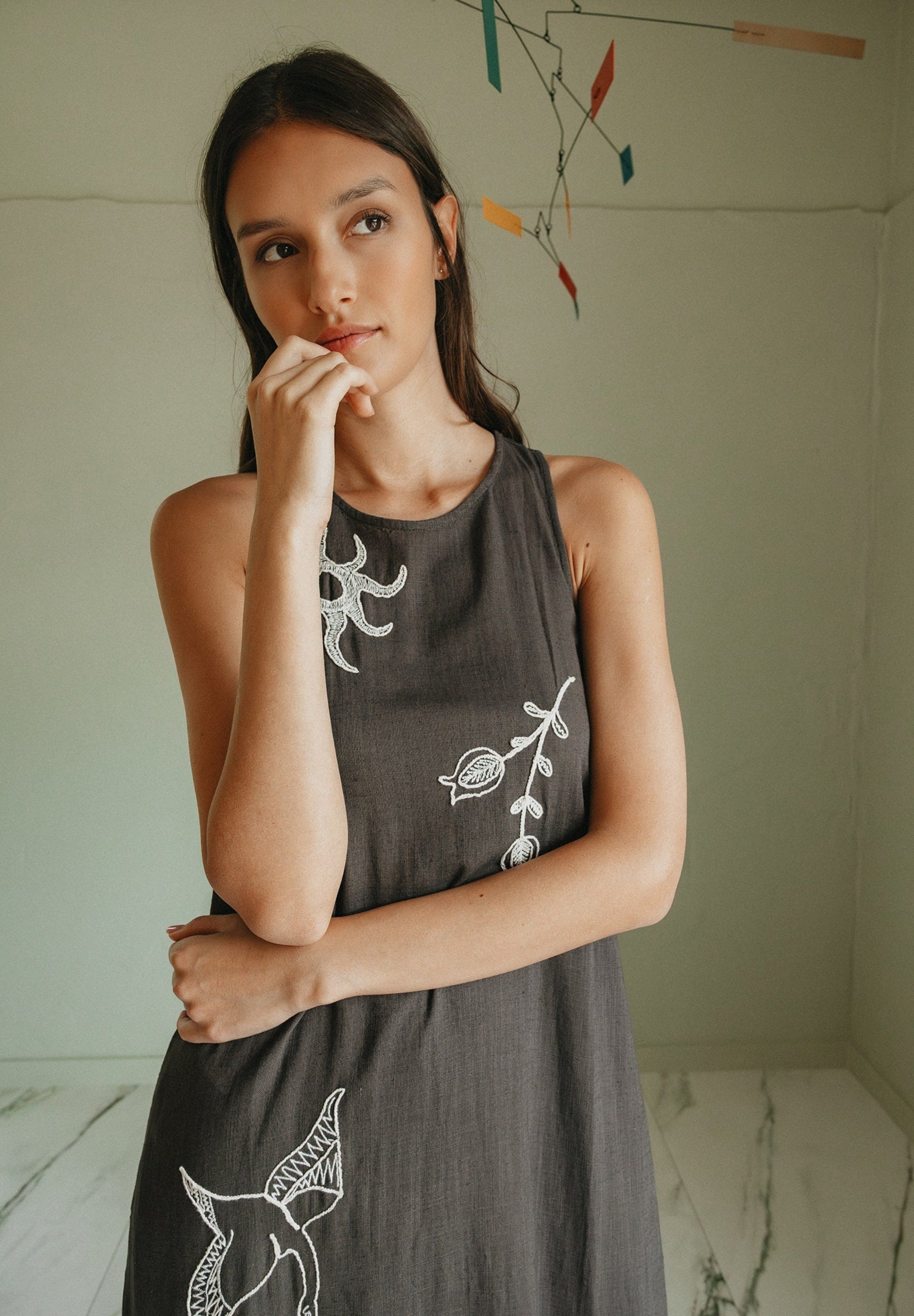 Natural Embroidered Dress