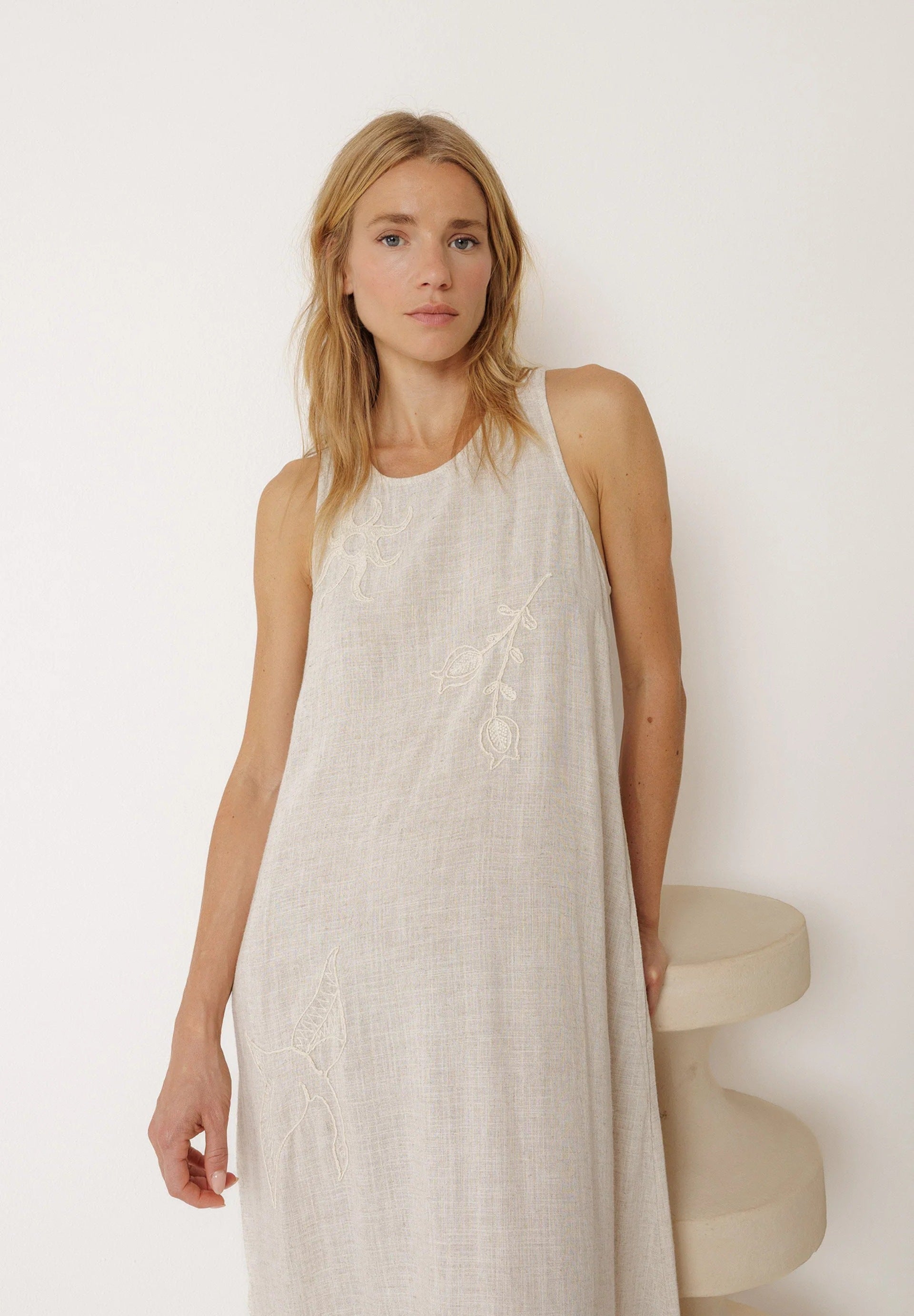 Natural Embroidered Dress
