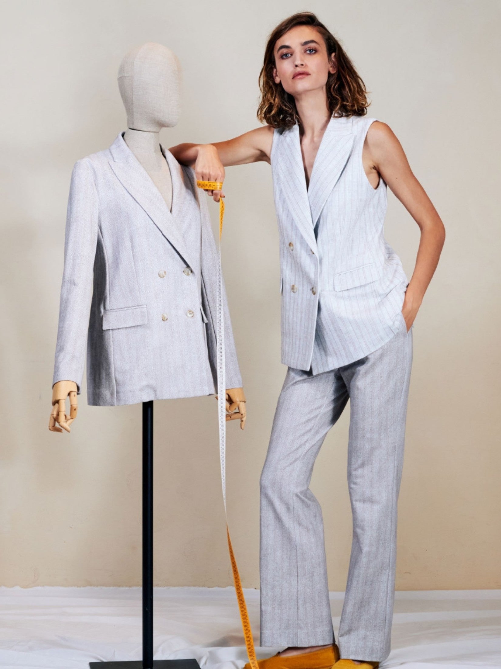 Double-Breasted Travel Suit Blazer