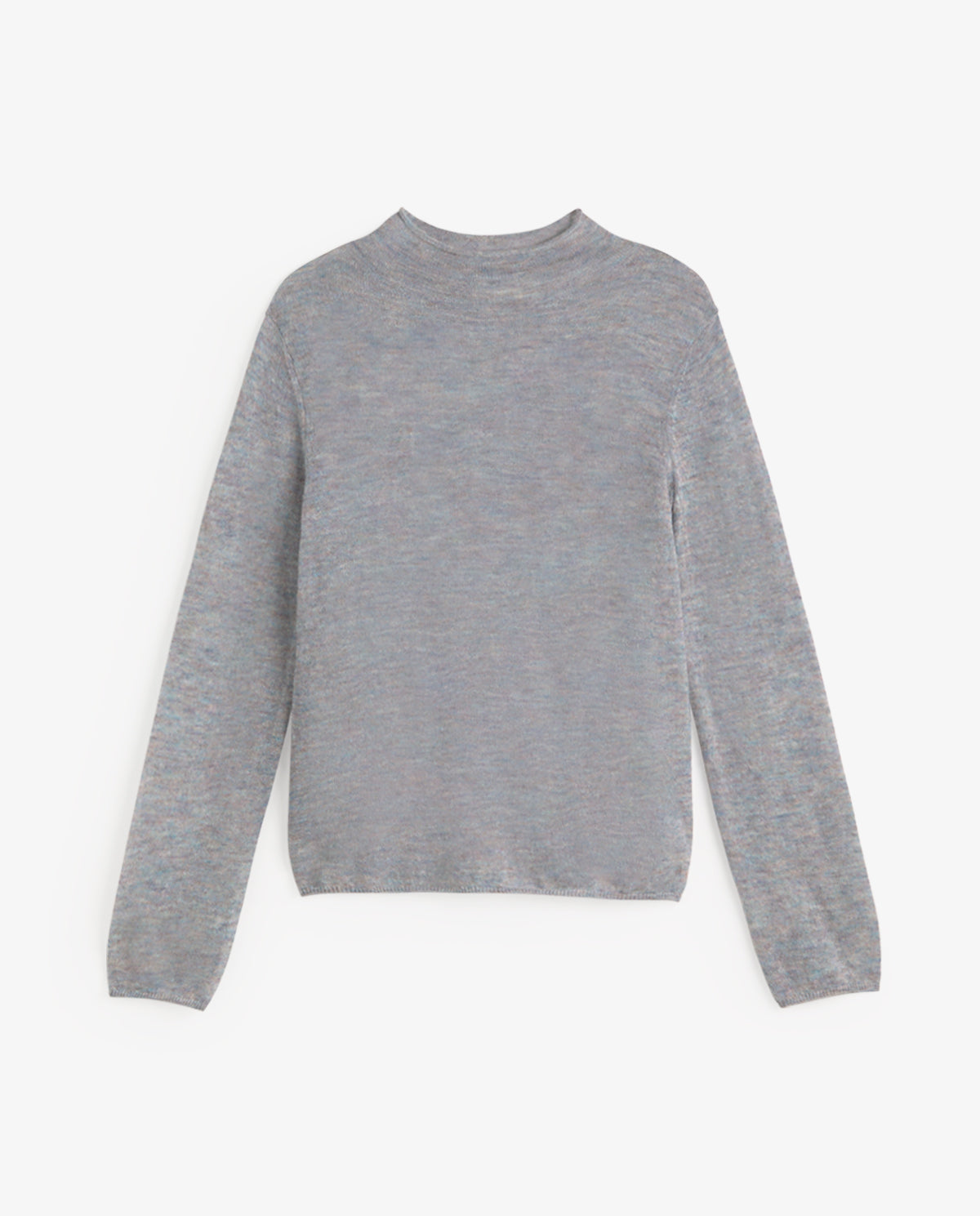 A light gray long-sleeve knit sweater with a crew neck, displayed on a clean white background.