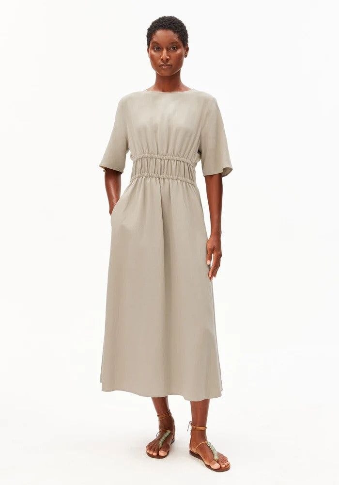 Linen Blend Gathered Dress