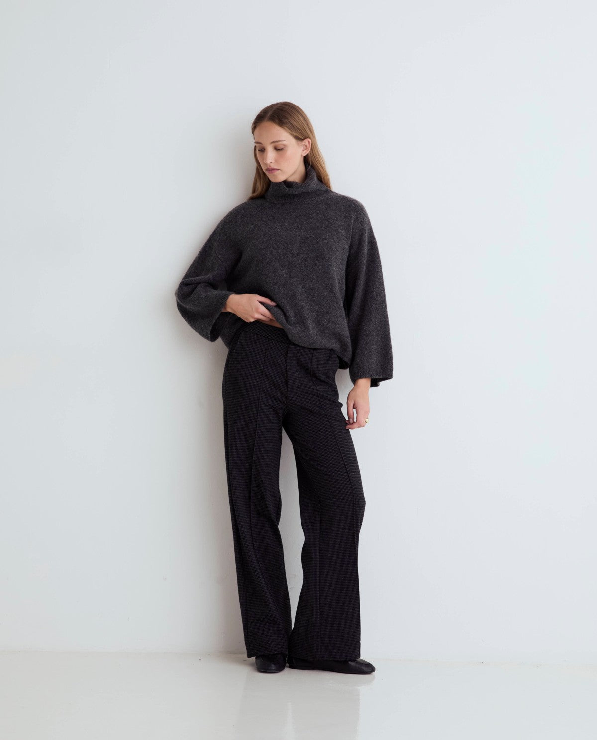 Wide Leg Check Trousers