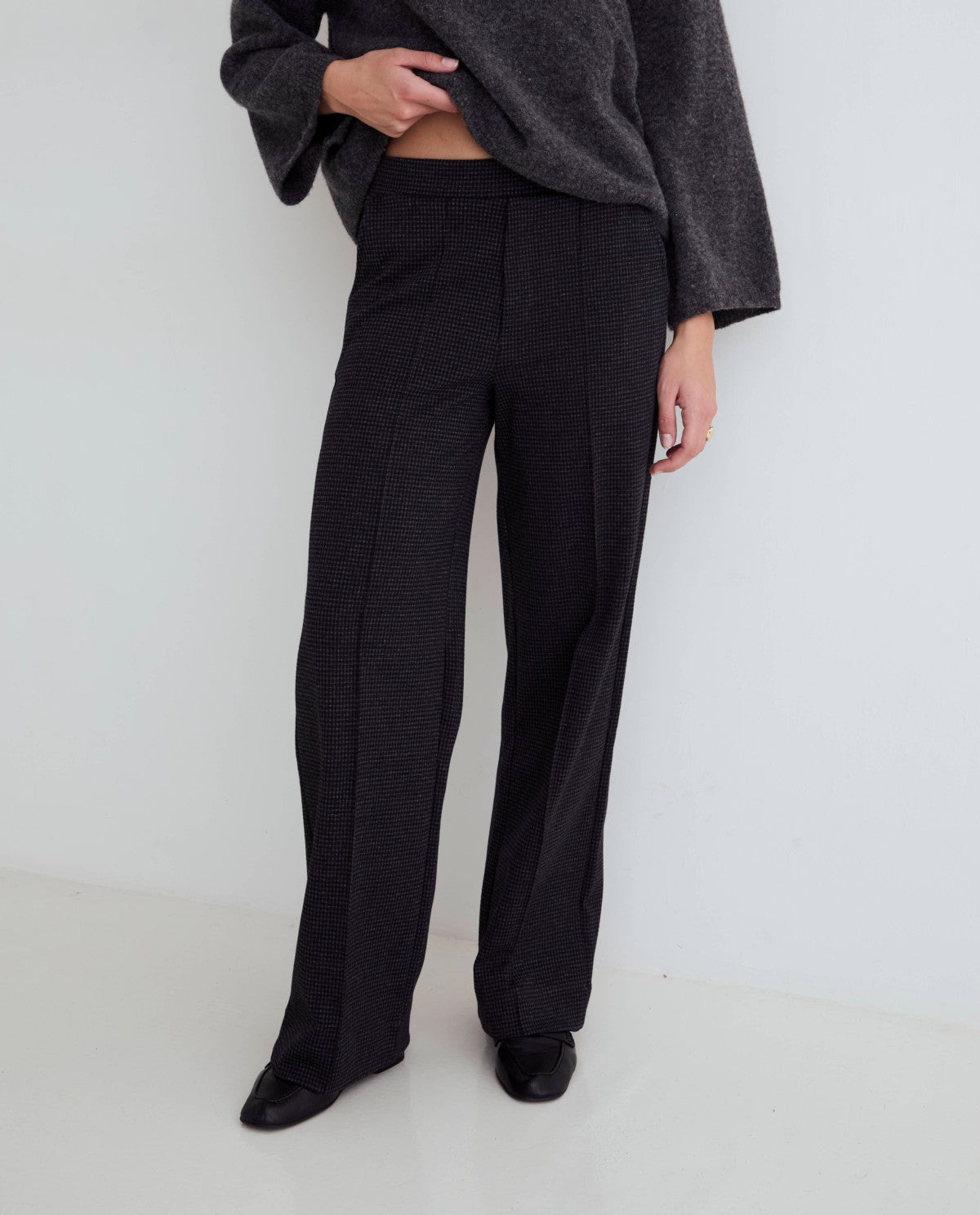 Wide Leg Check Trousers