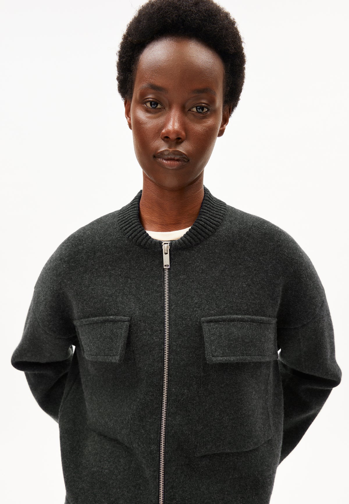 Cotton-Wool Bomber Knit Jacket