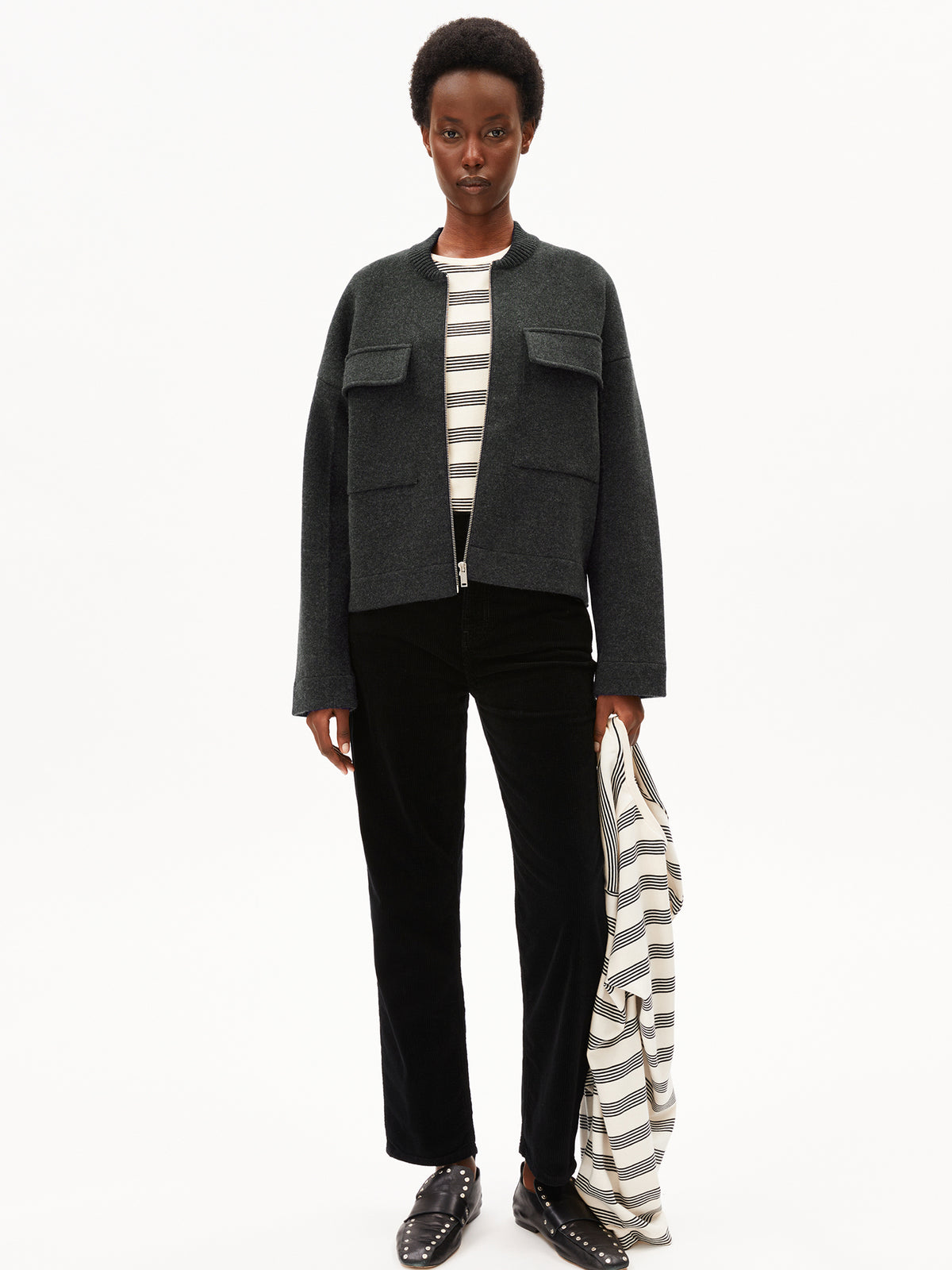Cotton-Wool Bomber Knit Jacket