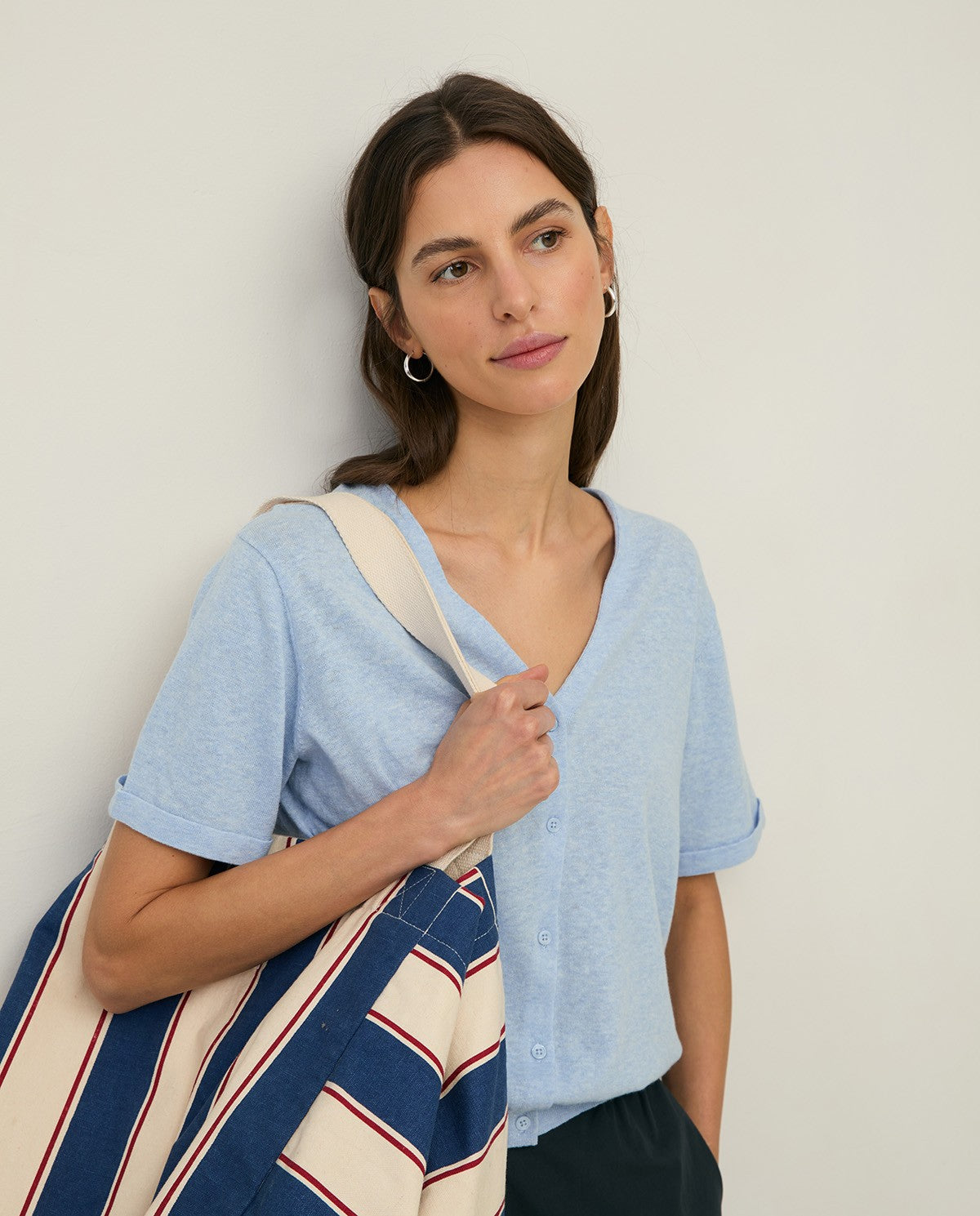 Flax Short Sleeve V-Neck Cardigan