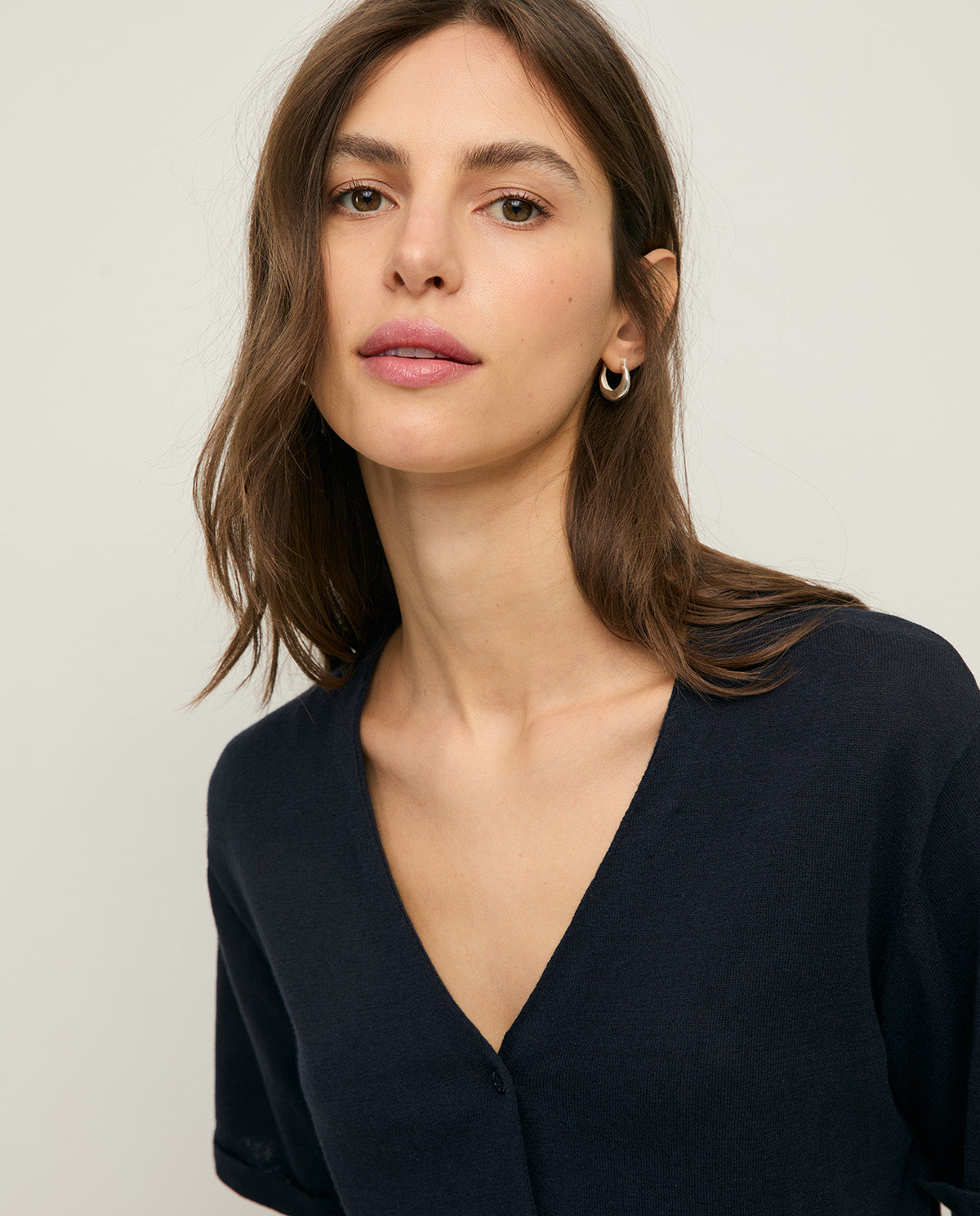 Flax Short Sleeve V-Neck Cardigan