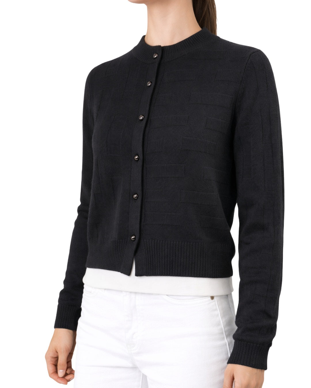 Rectangle Stitch Crop Button Cashmere Cardigan