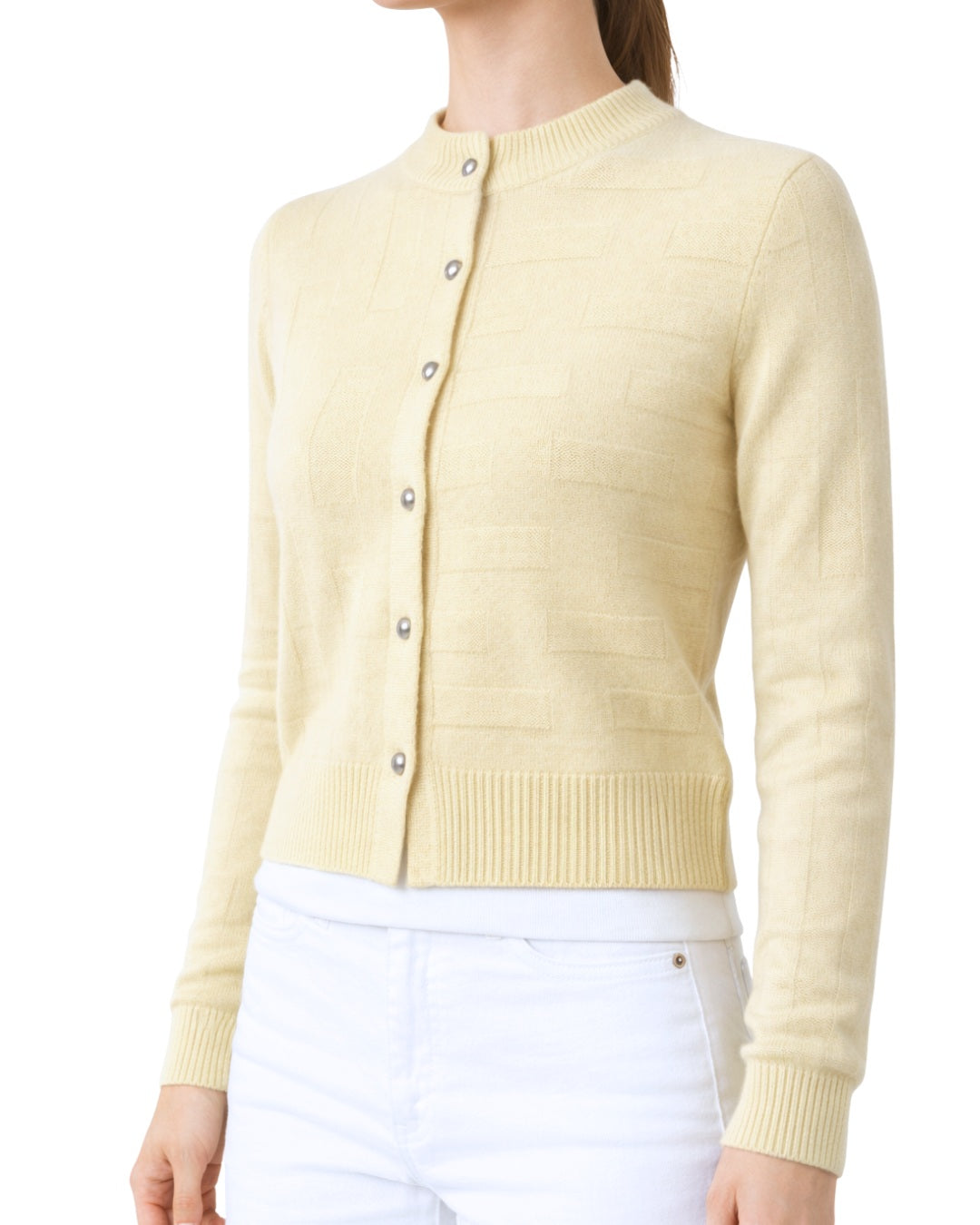 Rectangle Stitch Crop Button Cashmere Cardigan