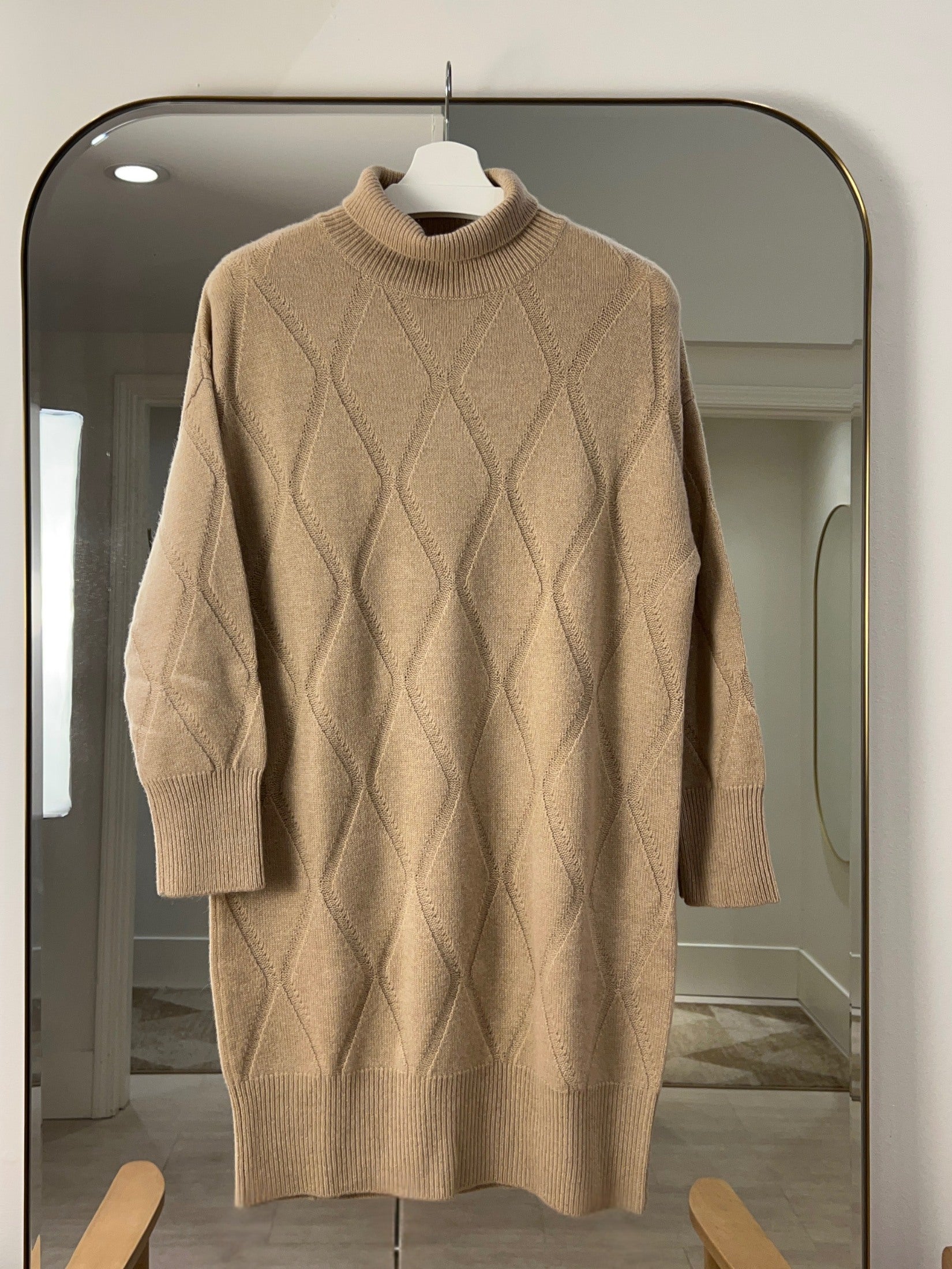 Cashmere Diamond Stitch Turtle Neck Dress