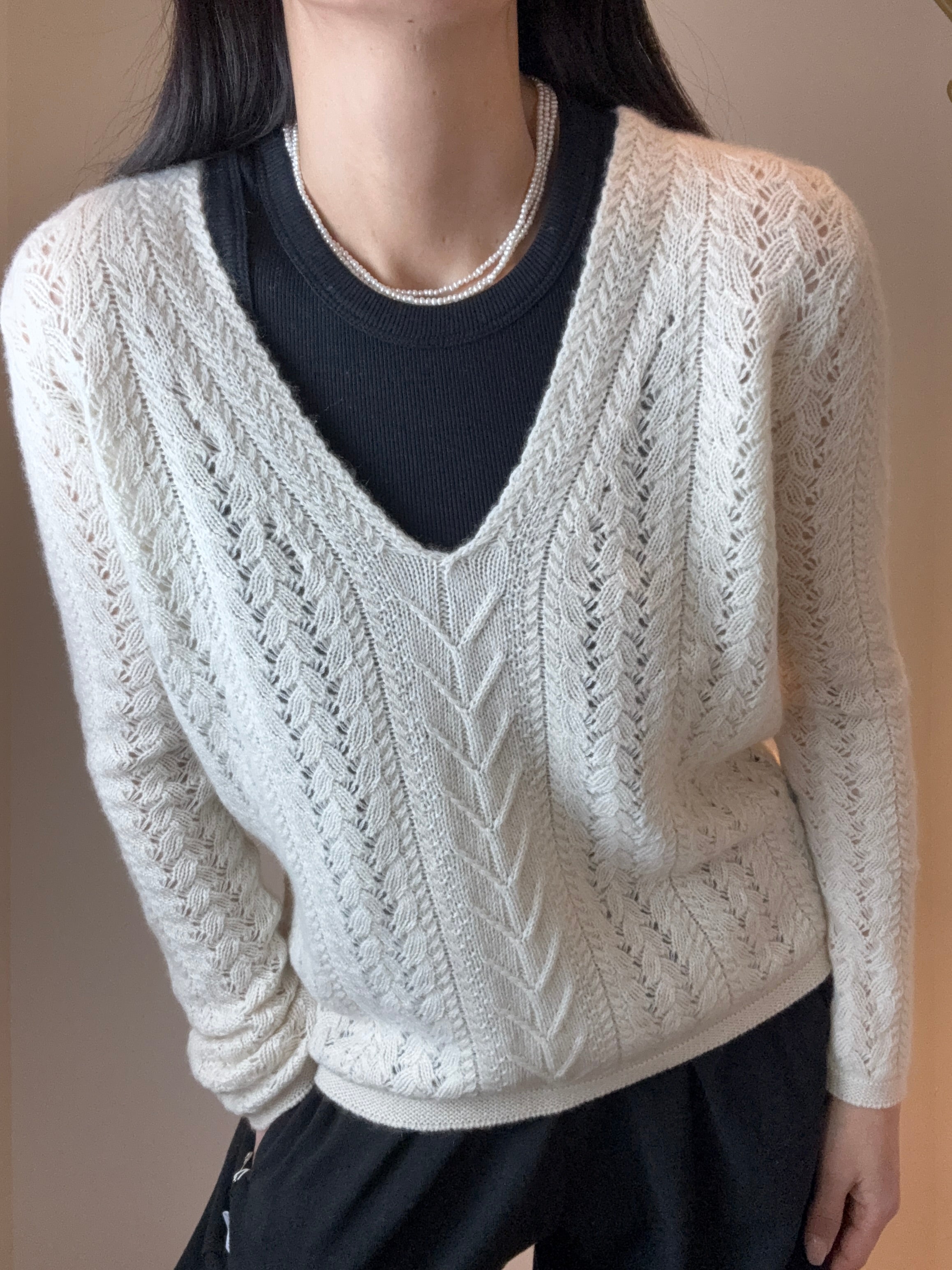 Cashmere Lace Stitch V Neck