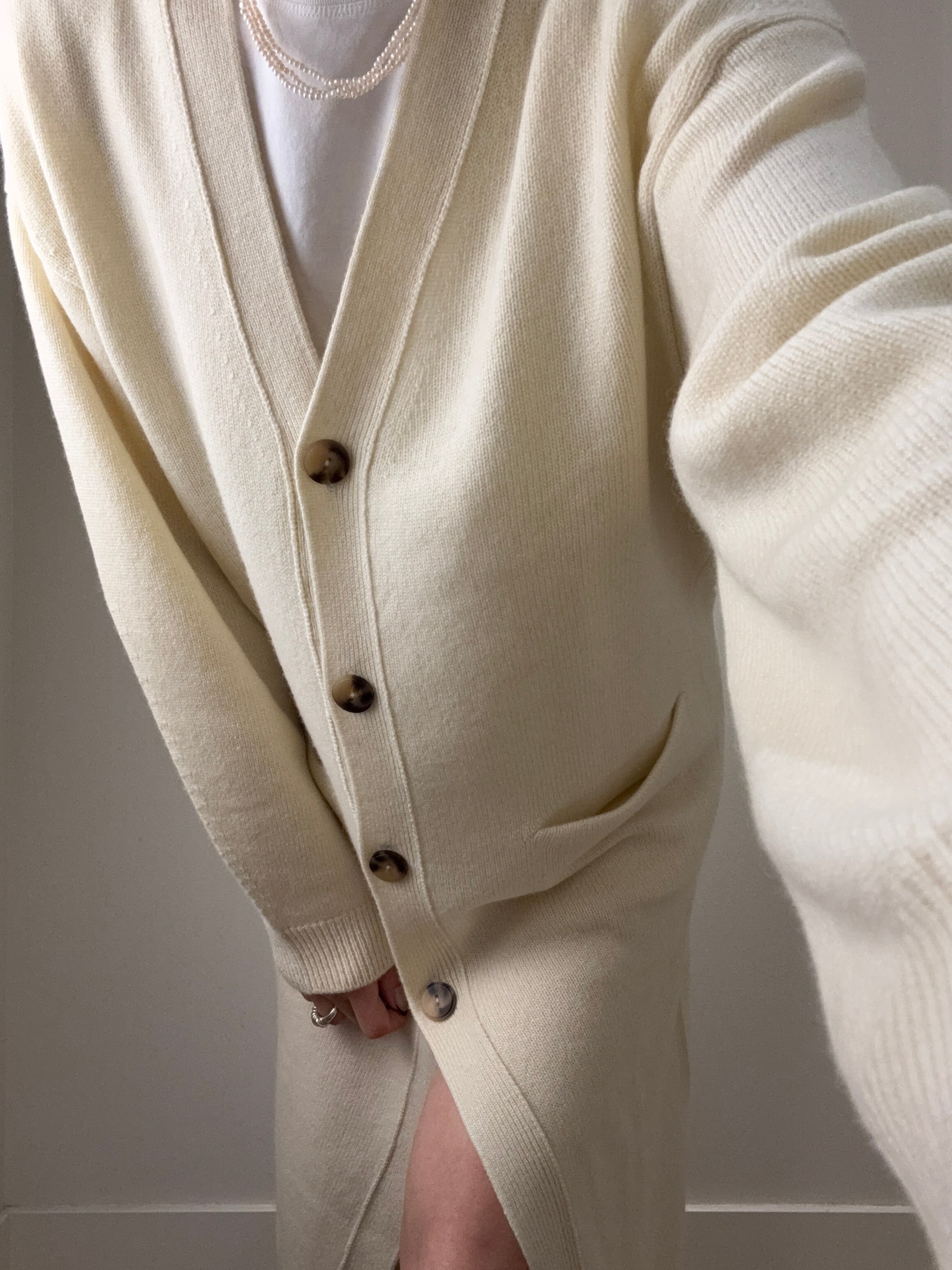 Cashmere Long Cardigan-Cream