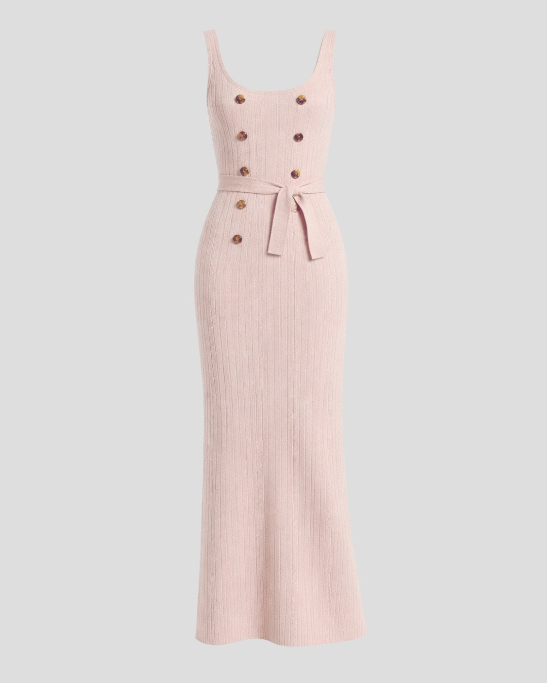 Cashmere Sleeveless Rib Knit long Dress Chalk Pink