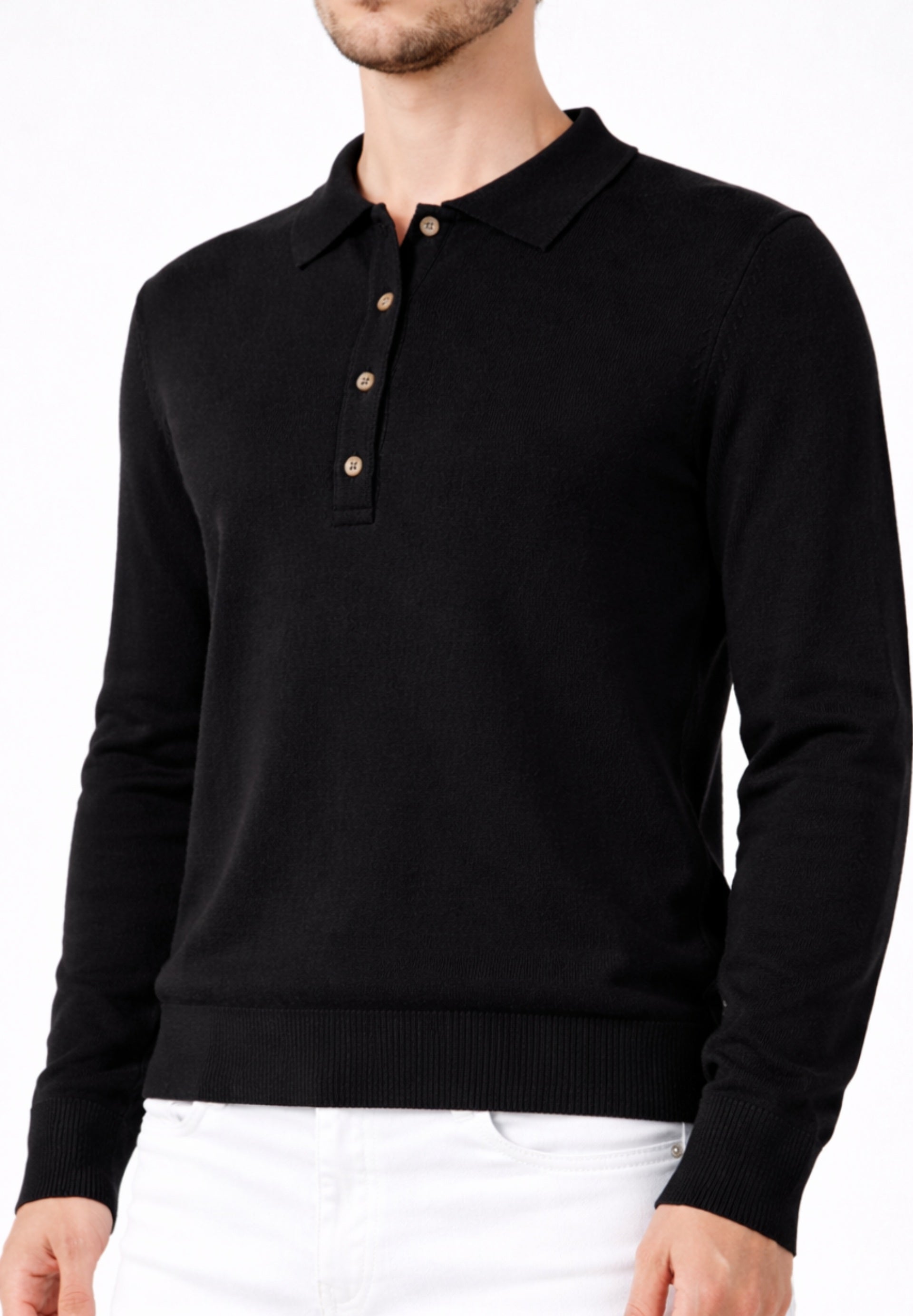 Cashmere Long Sleeve 4 Button Polo