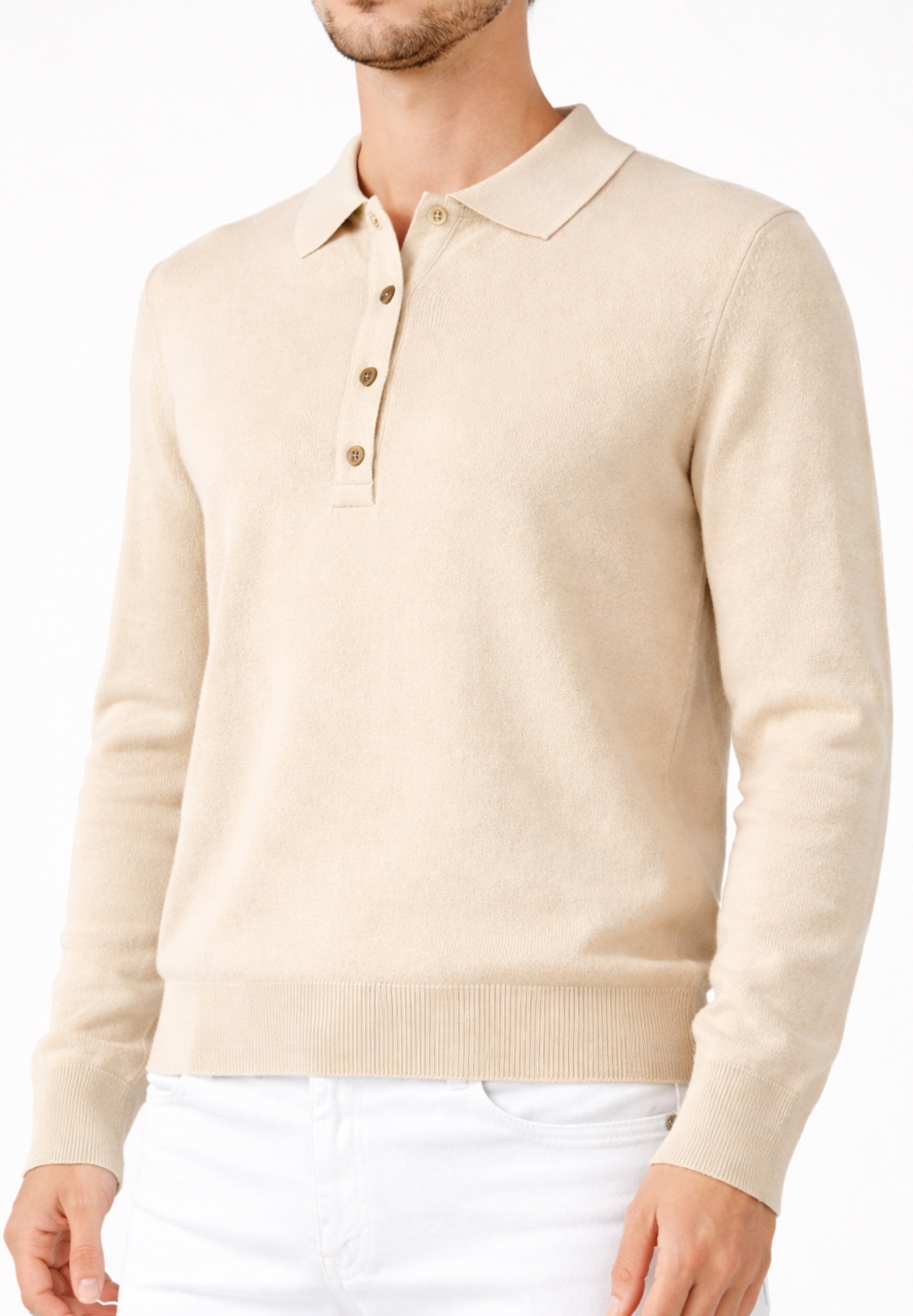 Cashmere Long Sleeve 4 Button Polo