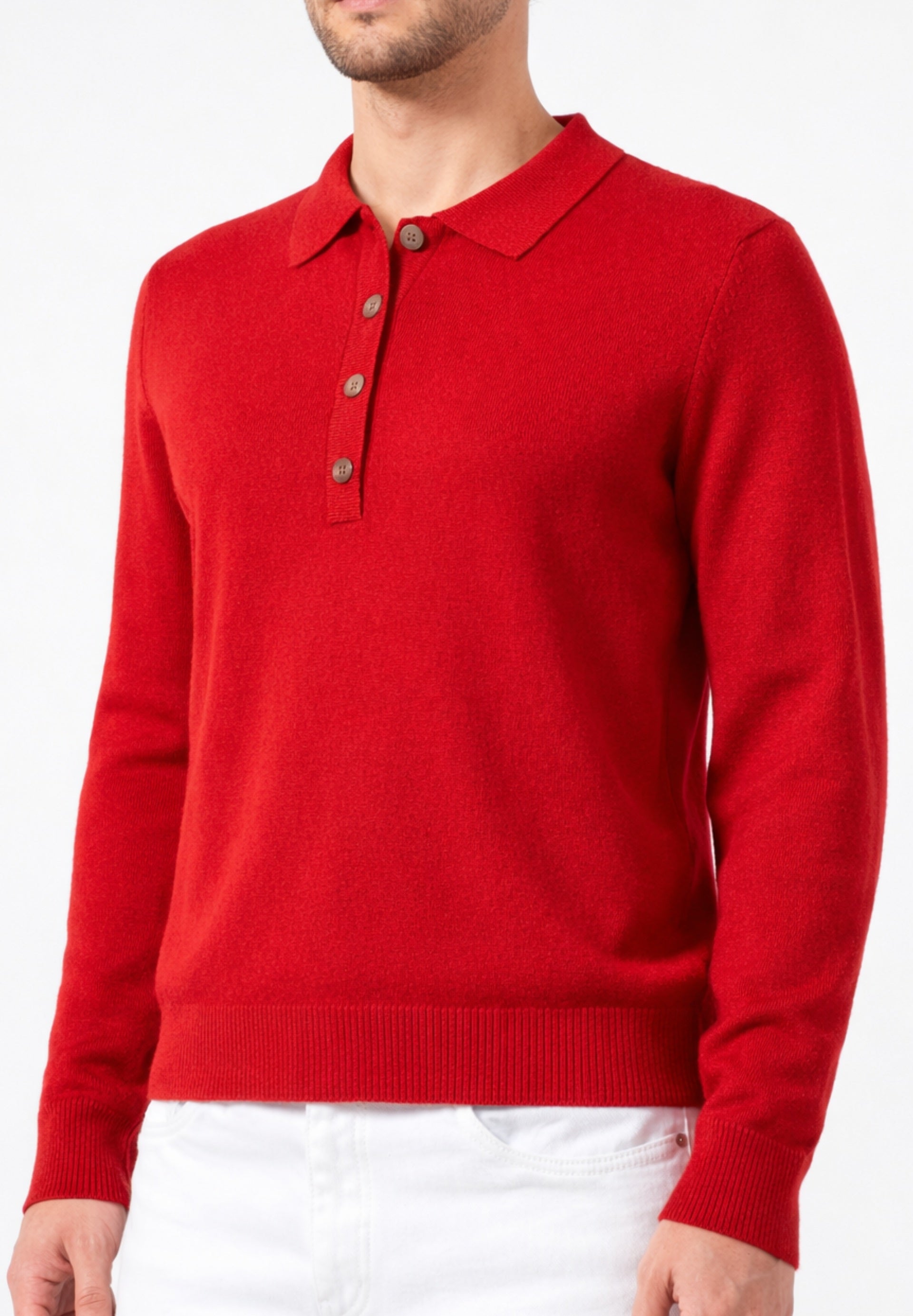 Cashmere Long Sleeve 4 Button Polo
