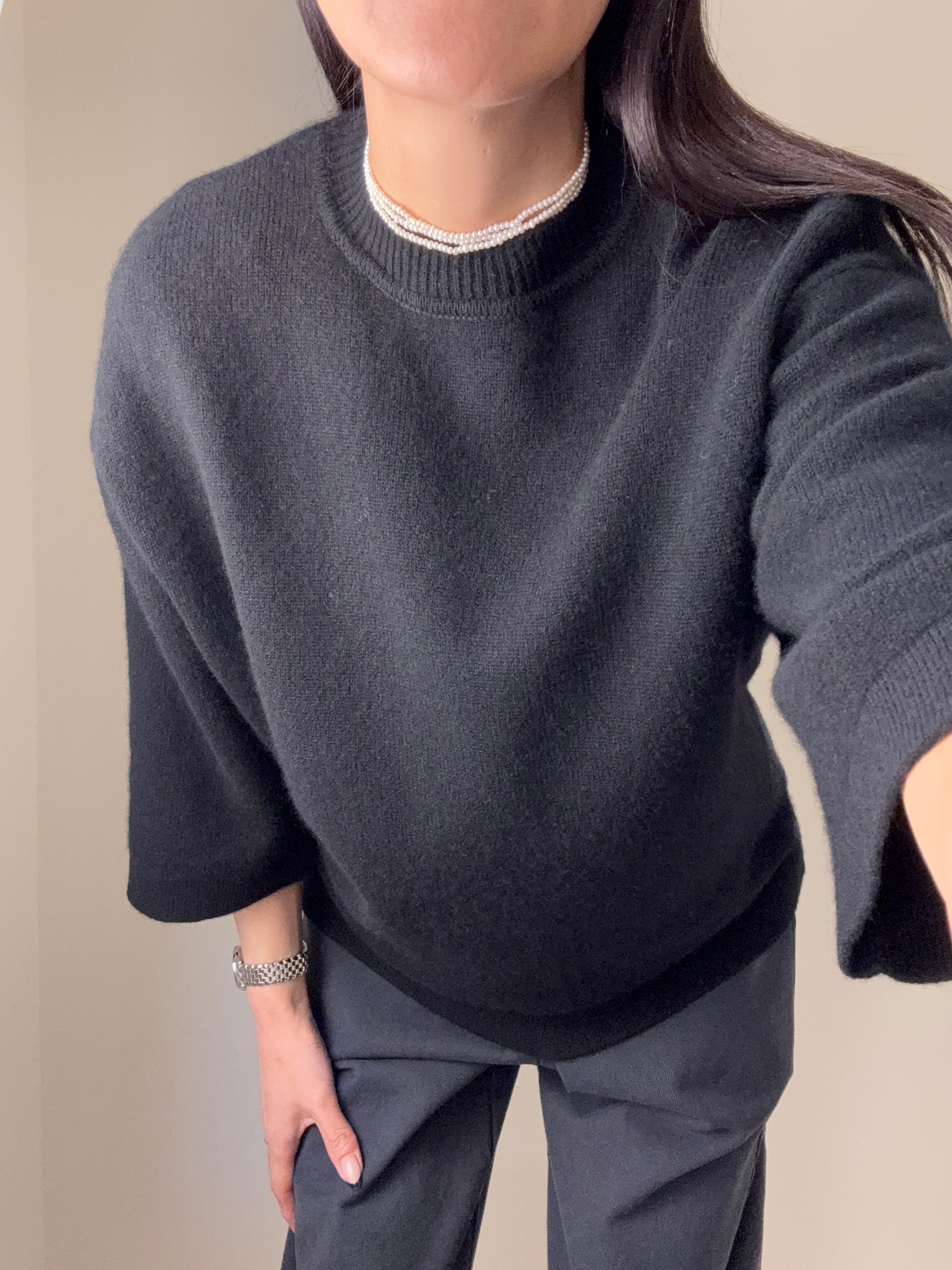 Quarter Sleeve Loose Cashmere Sweater