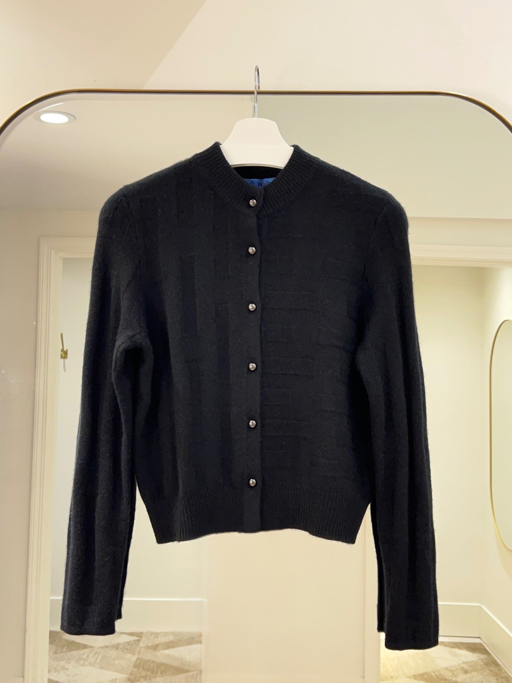 Rectangle Stitch Crop Button Cashmere Cardigan