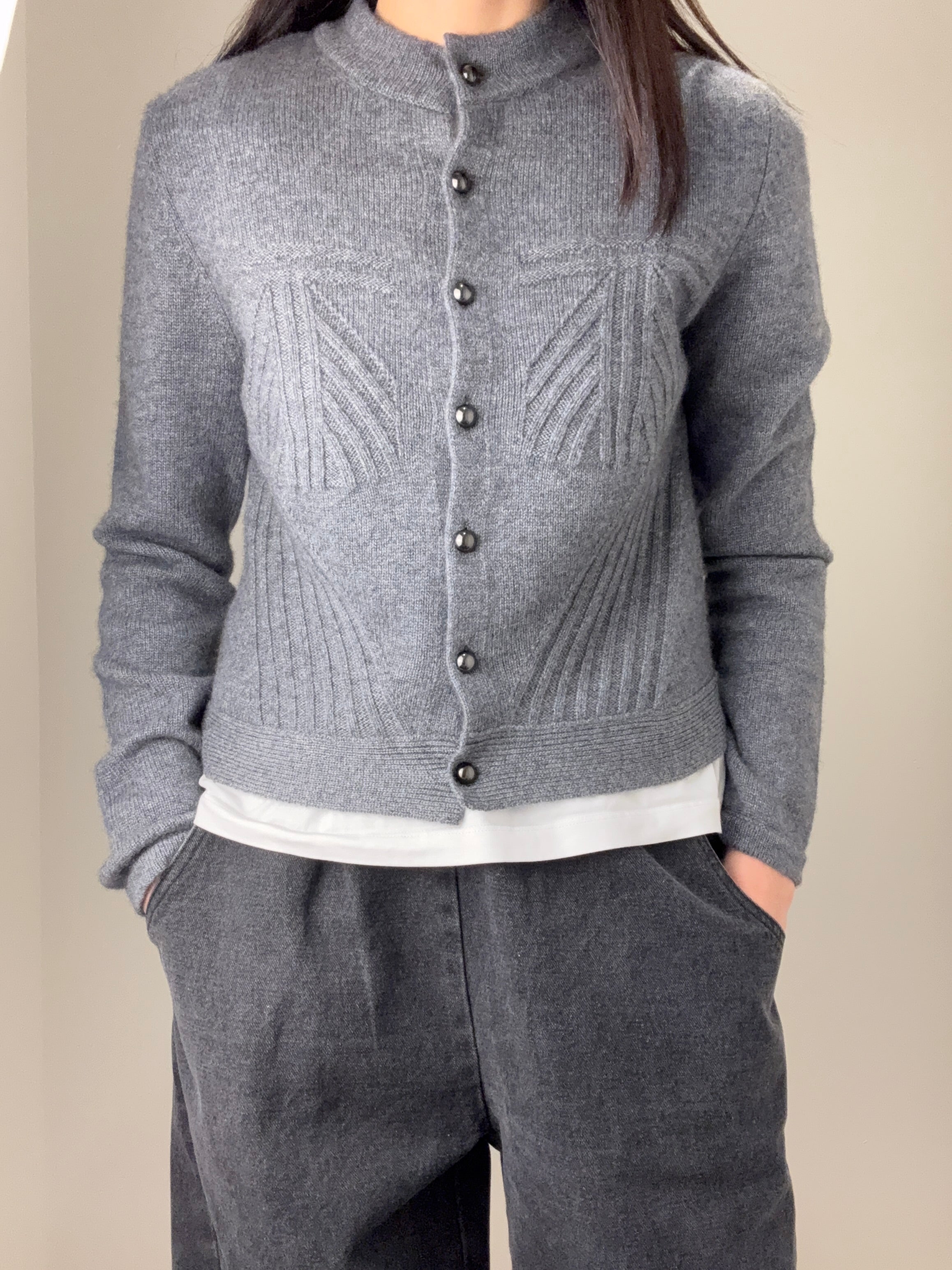 Shift Stitch Crop Button Cashmere Cardigan
