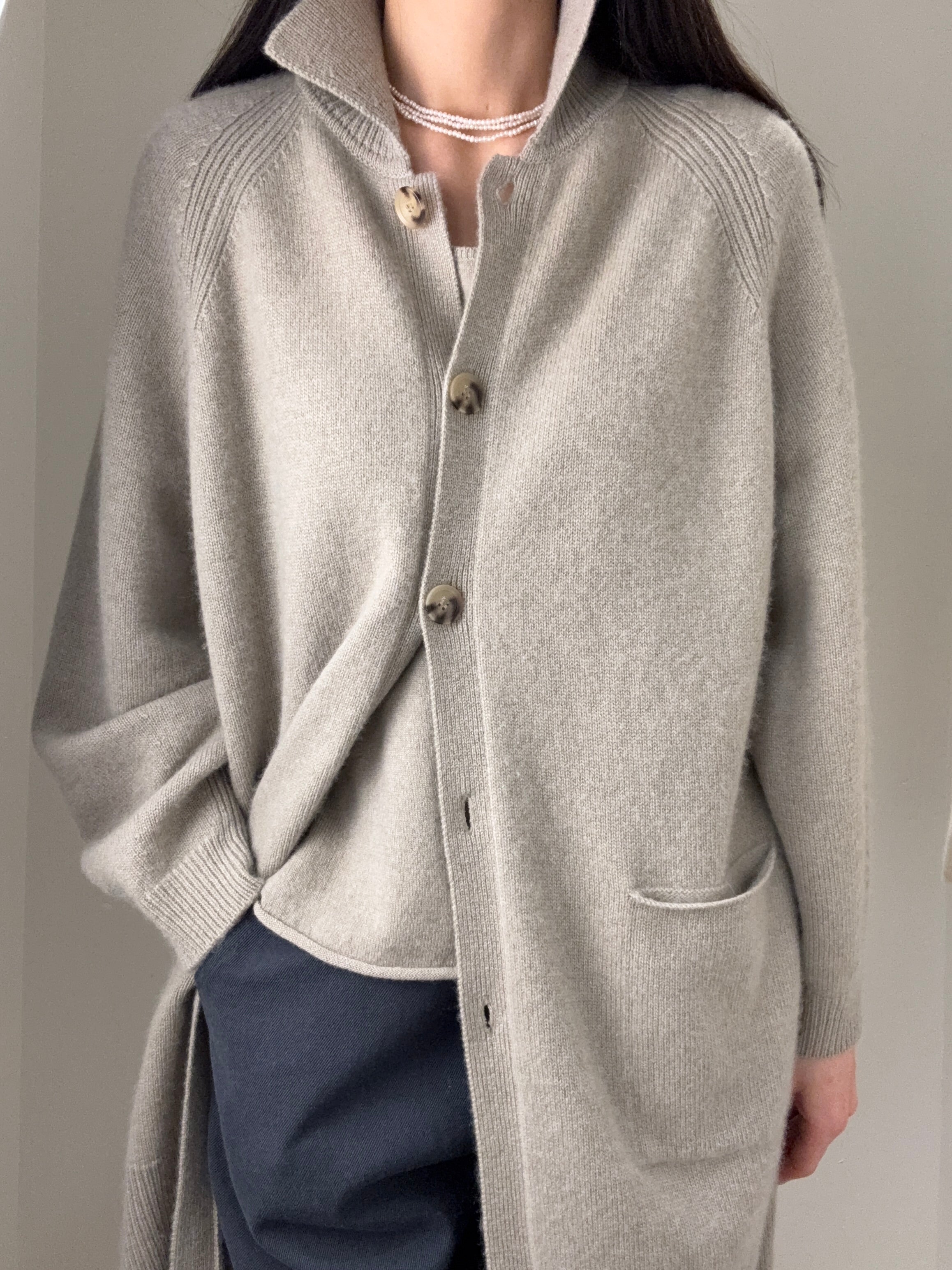 Cashmere Long Polo Cardigan