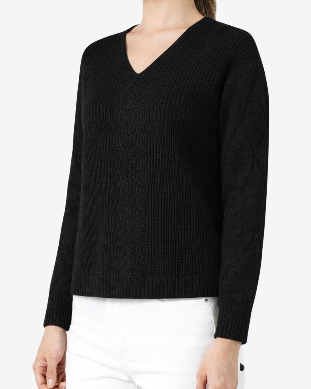 Diamond Stitch V Neck Cashmere Sweater